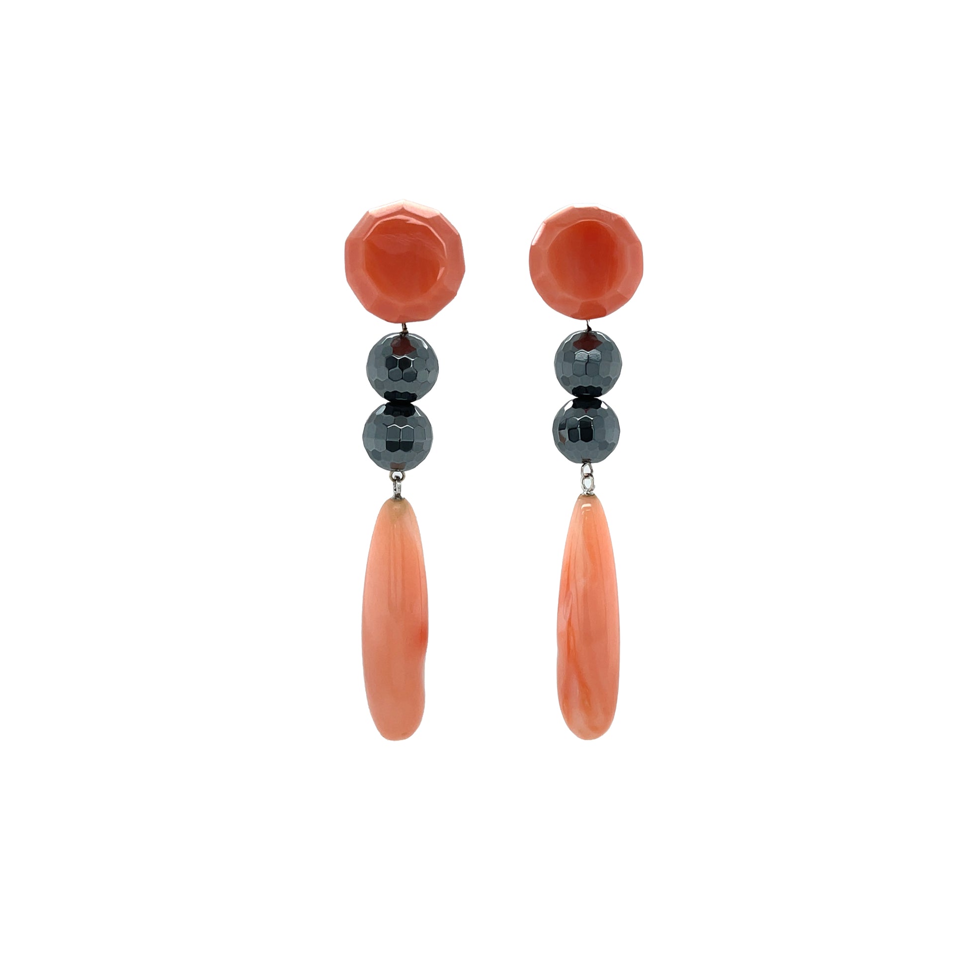 18K Coral & Hematite Earrings - K.S. Sze & Sons