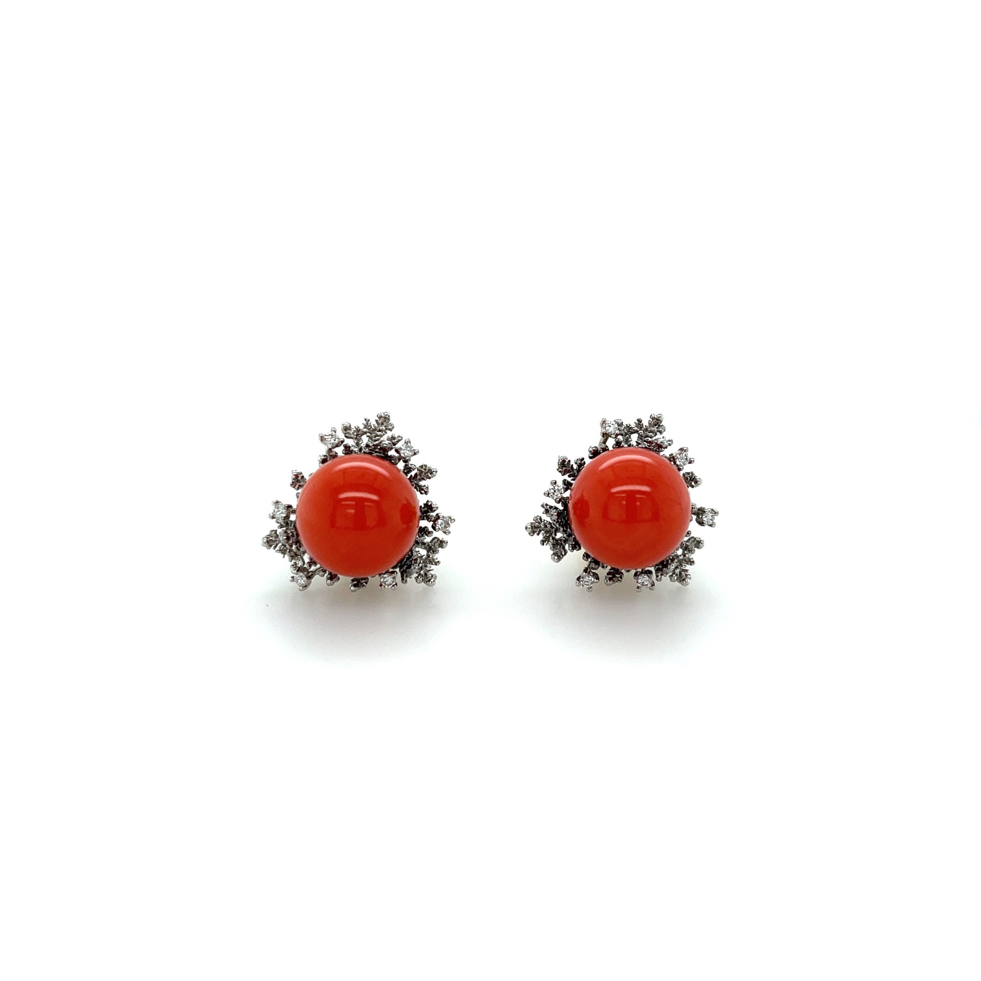 18K Coral & Diamond Earrings - K.S. Sze & Sons