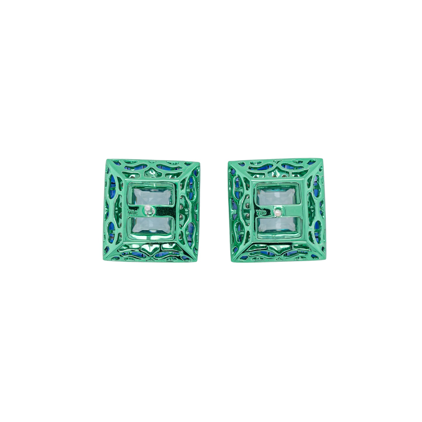 18K Aquamarine, Sapphire & Diamond Earrings - K.S. Sze & Sons
