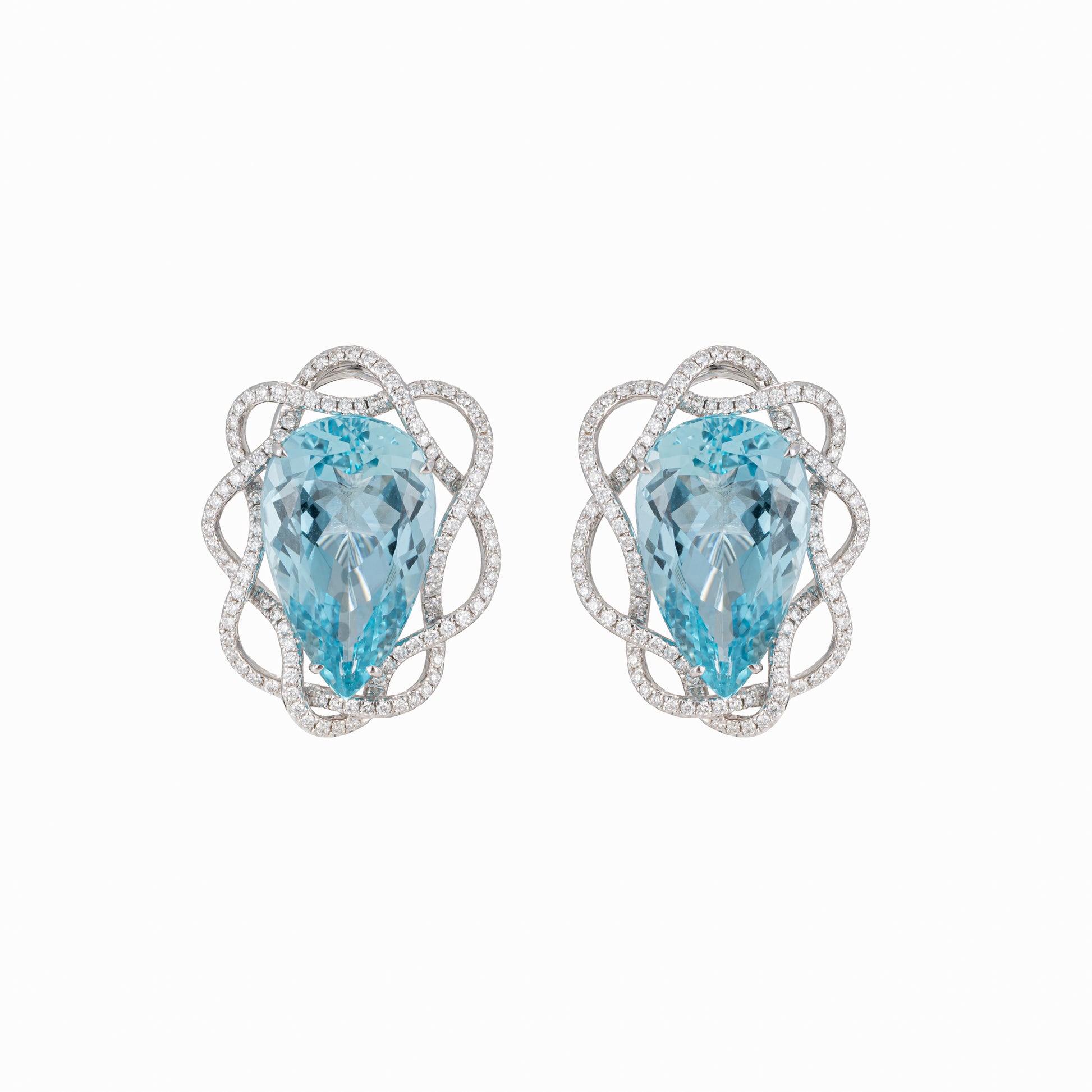 18K Aquamarine & Diamond Earrings - K.S. Sze & Sons