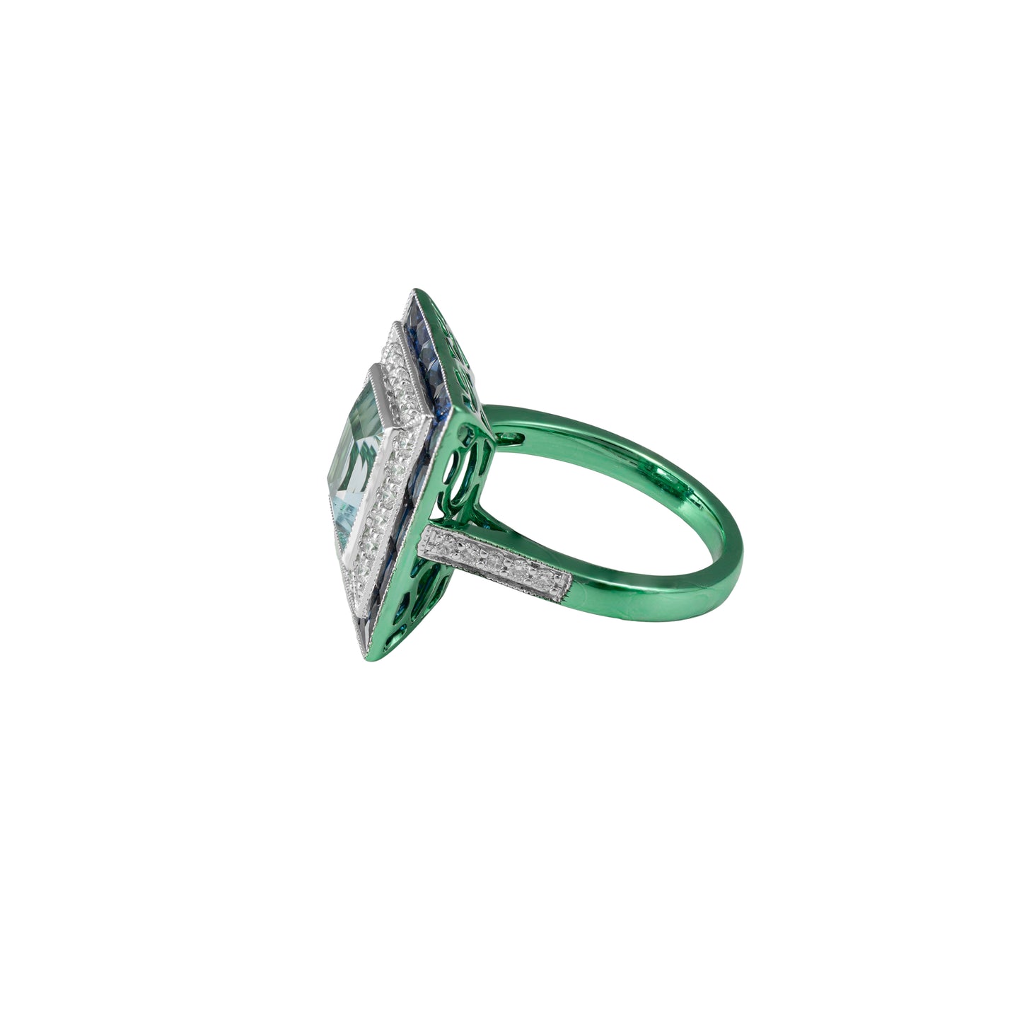 18K Aquamarine, Sapphire & Diamond Ring - K.S. Sze & Sons