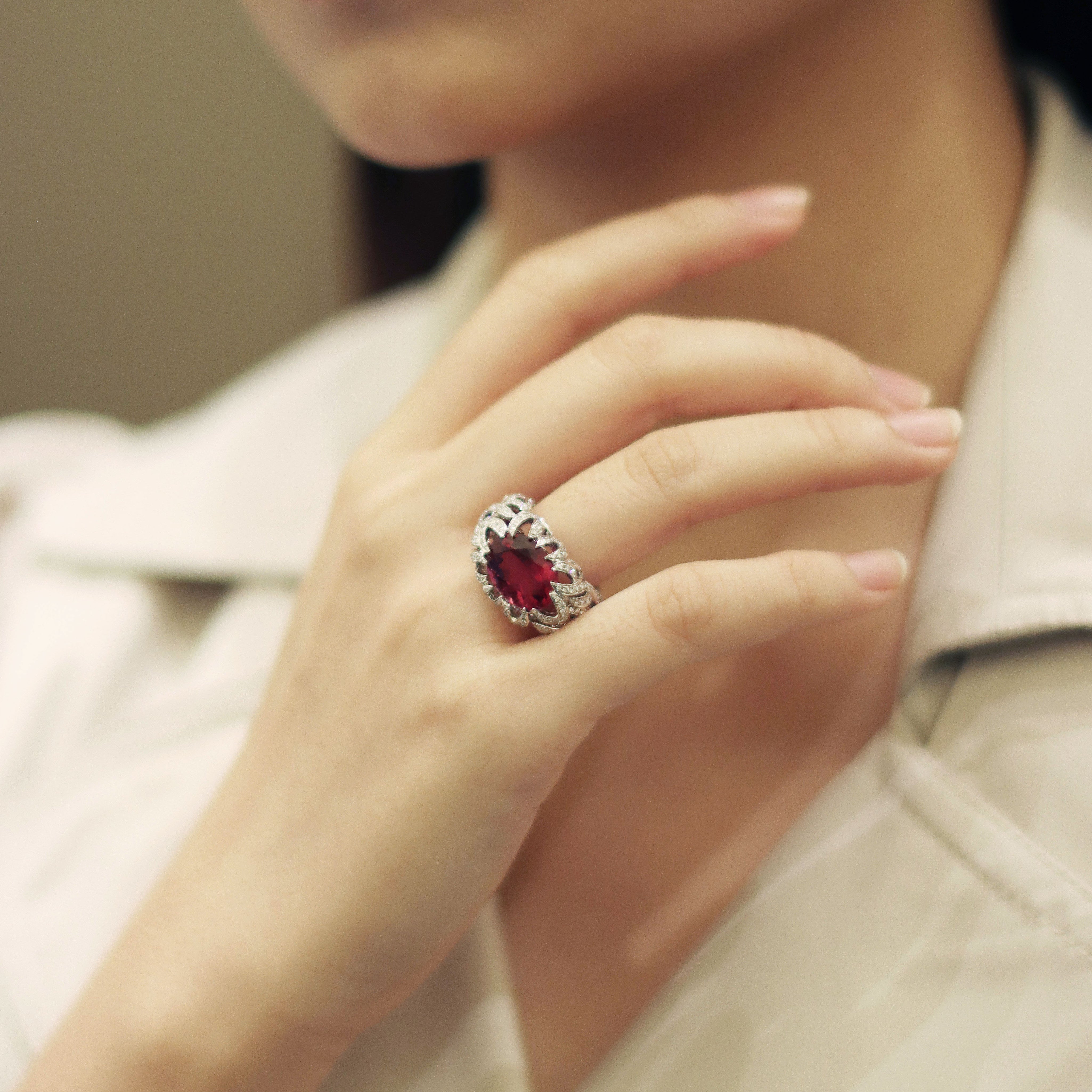 Rubellite & Diamond Ring