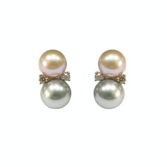 South Sea Pearl, Freshwater Pearl & Diamond Earrings - K.S. Sze & Sons