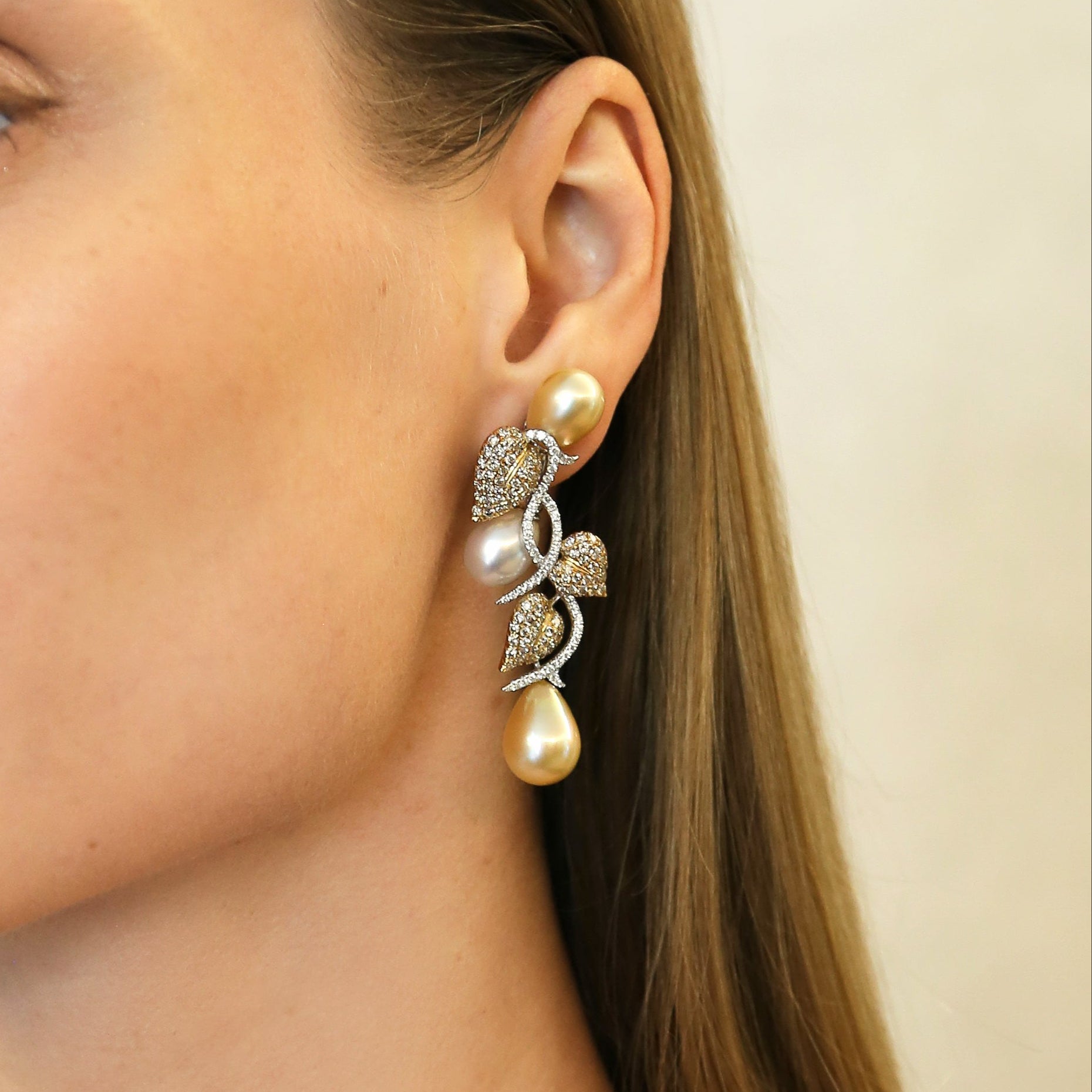 South Sea Pearl & Diamond Earrings - K.S. Sze & Sons