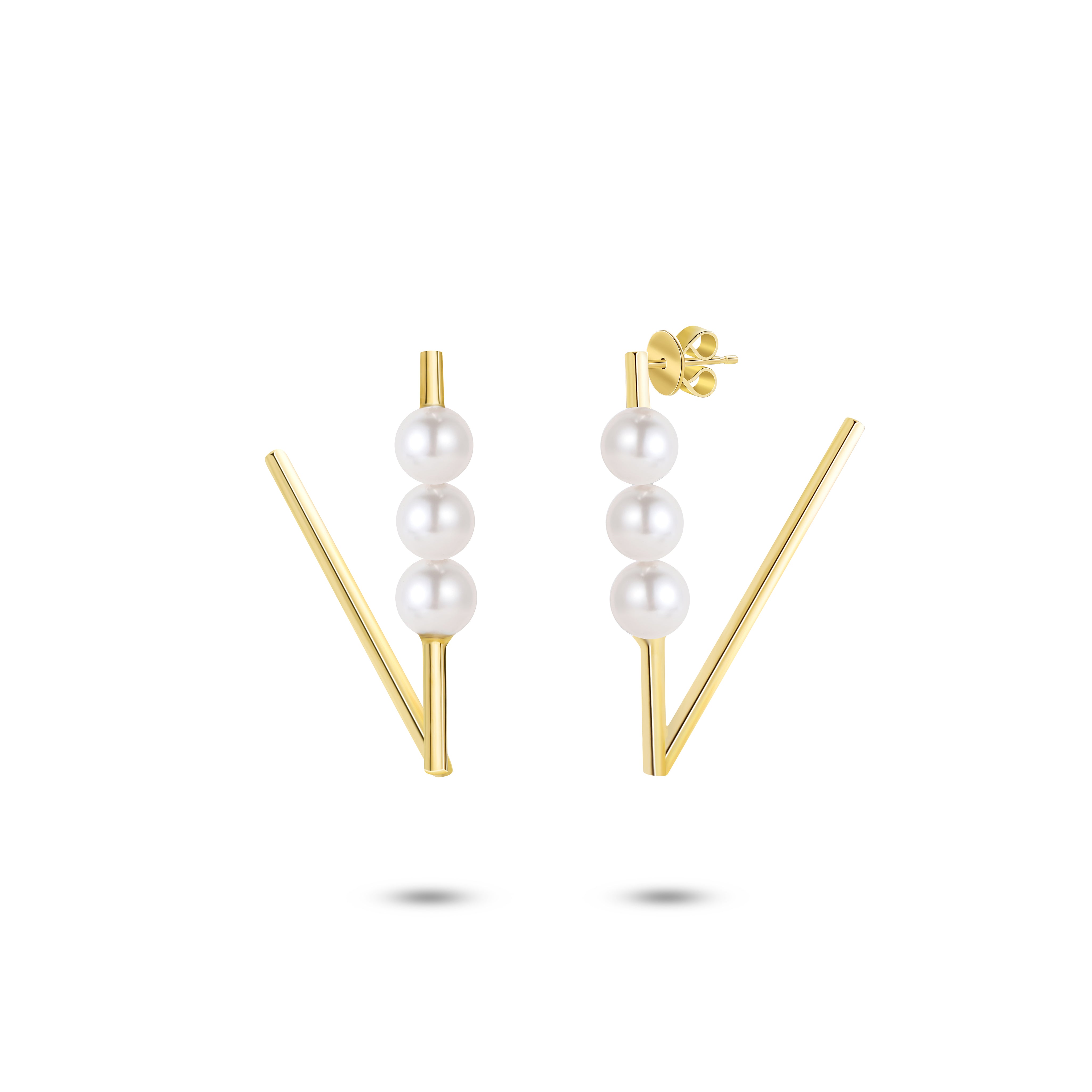 Triplet Pearl "V" Earrings - K.S. Sze & Sons