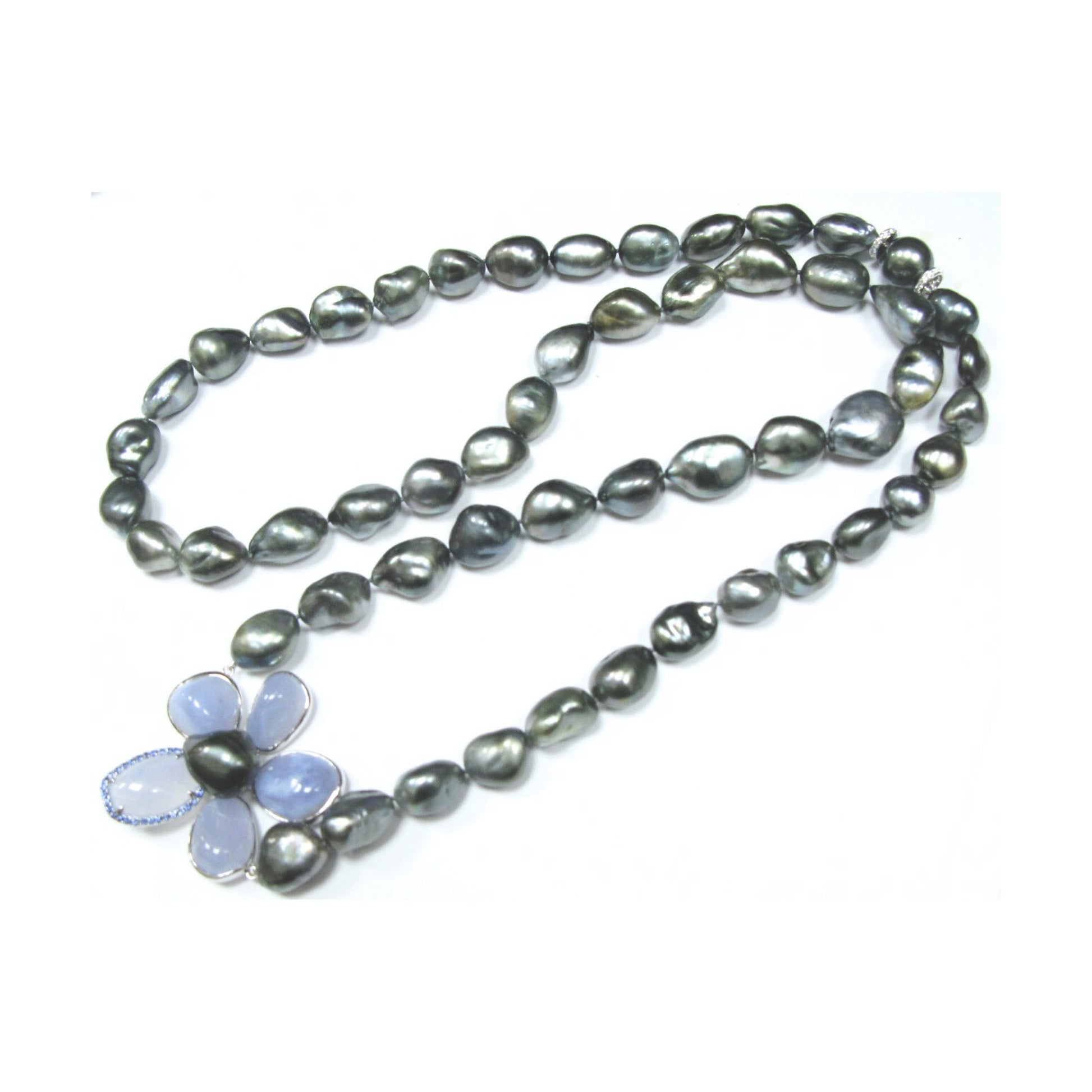 South Sea Pearl, Diamond, Chalcedony & Sapphire Necklace - K.S. Sze & Sons