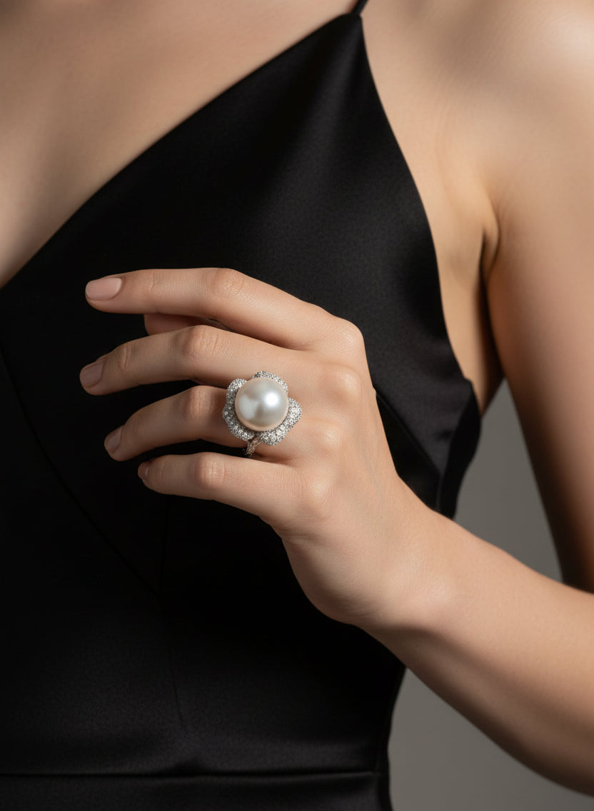 White South Sea Pearl Floral Ring