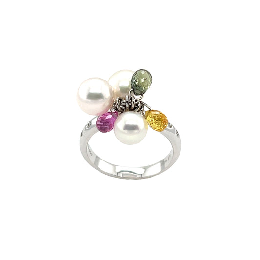 Japanese Cultured Pearl & Sapphire Ring - K.S. Sze & Sons