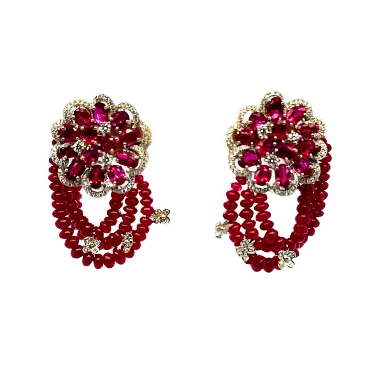 Ruby & Diamond Floral Earrings