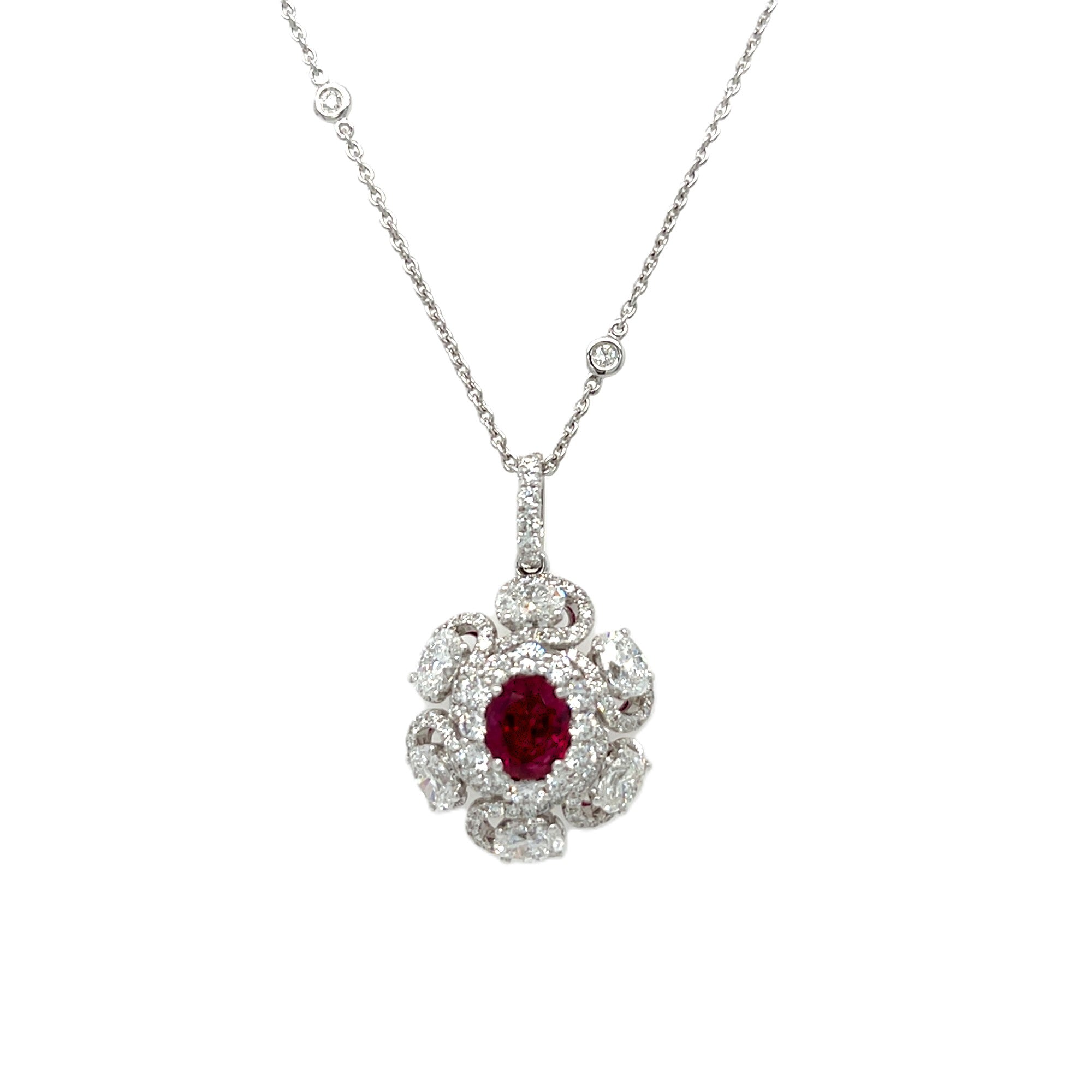 Oval-Shaped Ruby & Diamond Necklace (GRS Certificate)