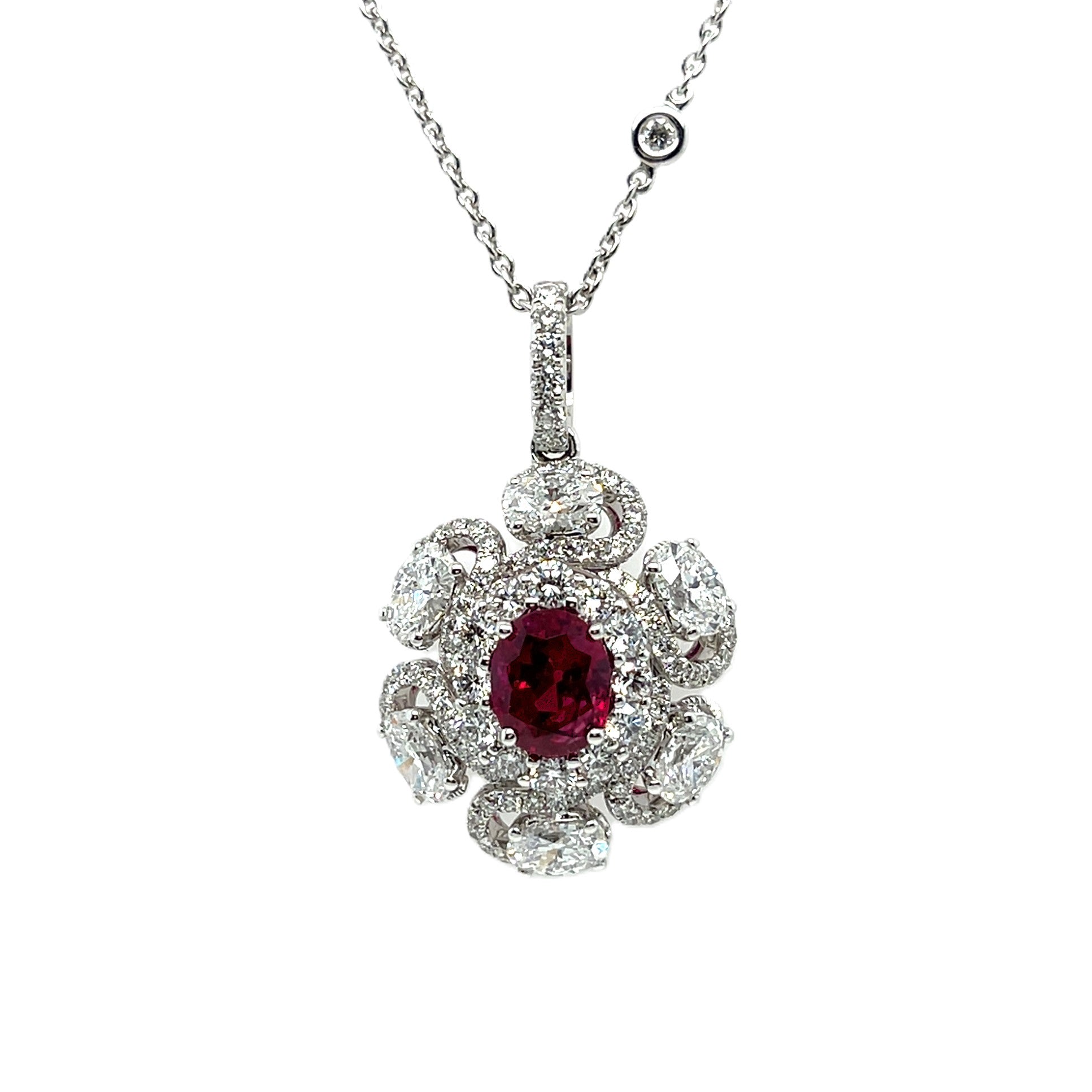 Oval-Shaped Ruby & Diamond Necklace (GRS Certificate)