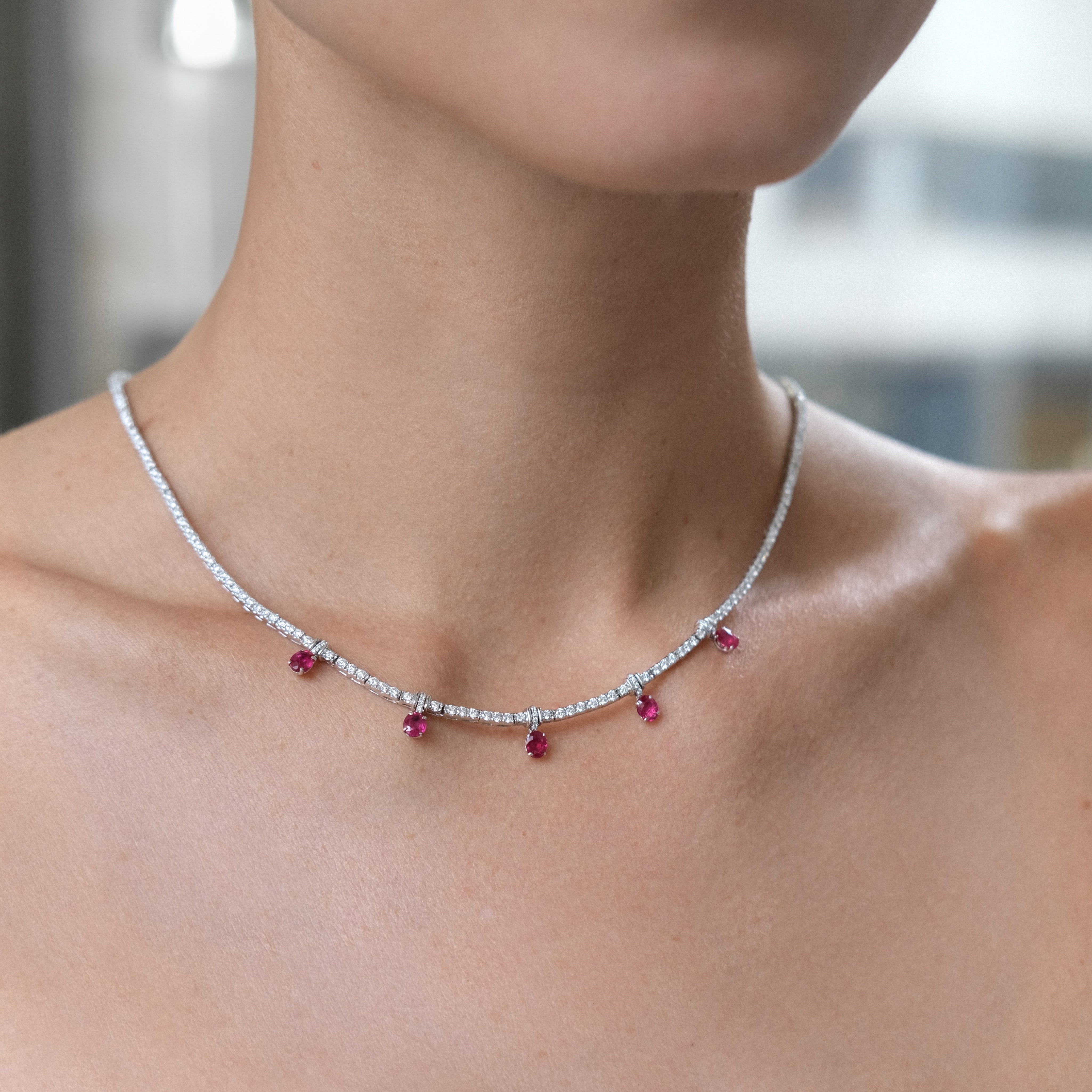 Dangling Burma Ruby & Diamond Necklace - K.S. Sze & Sons