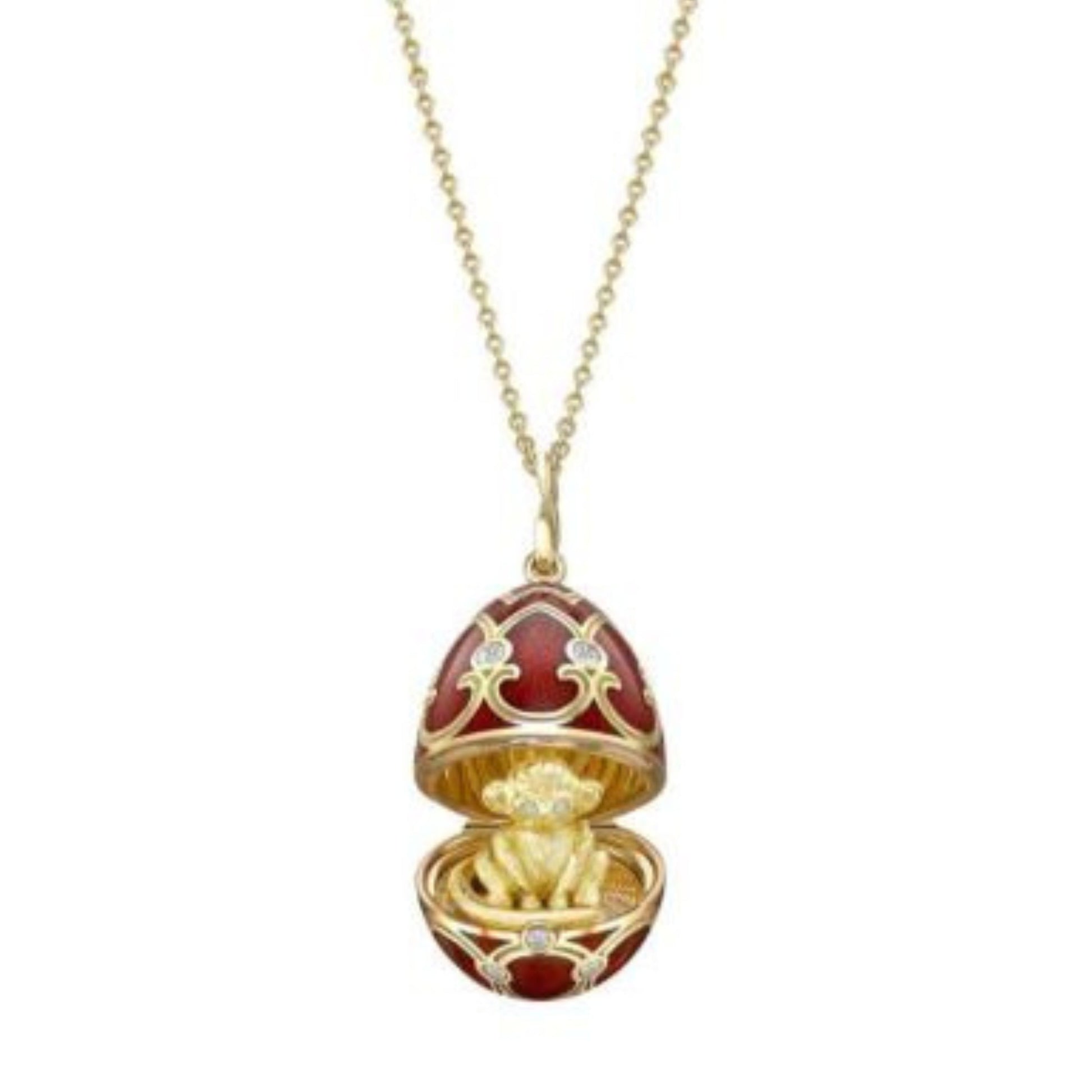Heritage Yellow Gold Diamond & Red Guilloché Enamel Year Of The Monkey Surprise Locket - K.S. Sze & Sons