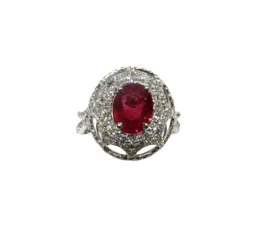 Oval-Shaped Ruby & Diamond Ring ( GRS Certificate ) - K.S. Sze & Sons