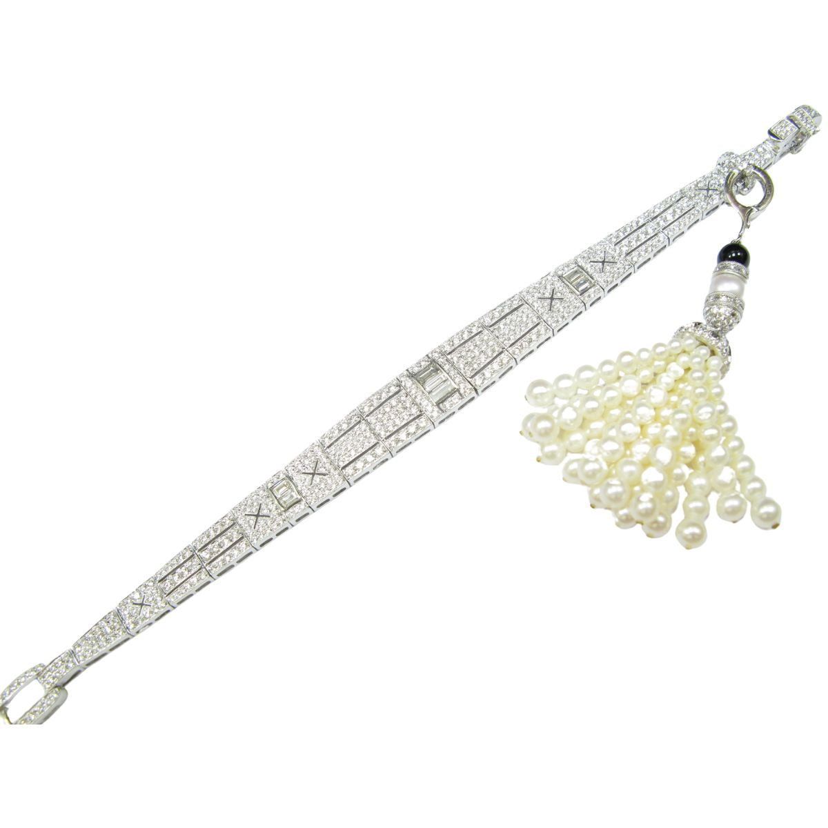 Diamond Bracelet with Pearl Tassel