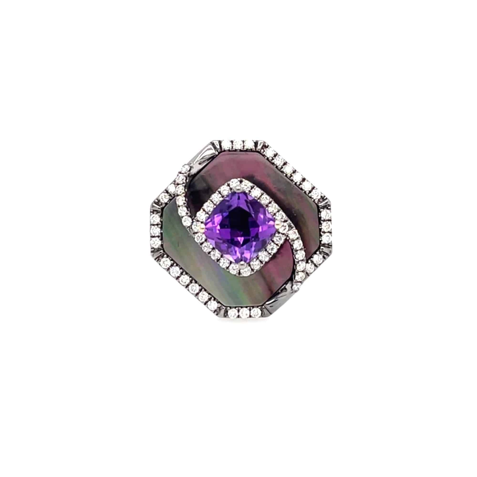 Amethyst, Mother of Pearl & Diamond Ring - K.S. Sze & Sons