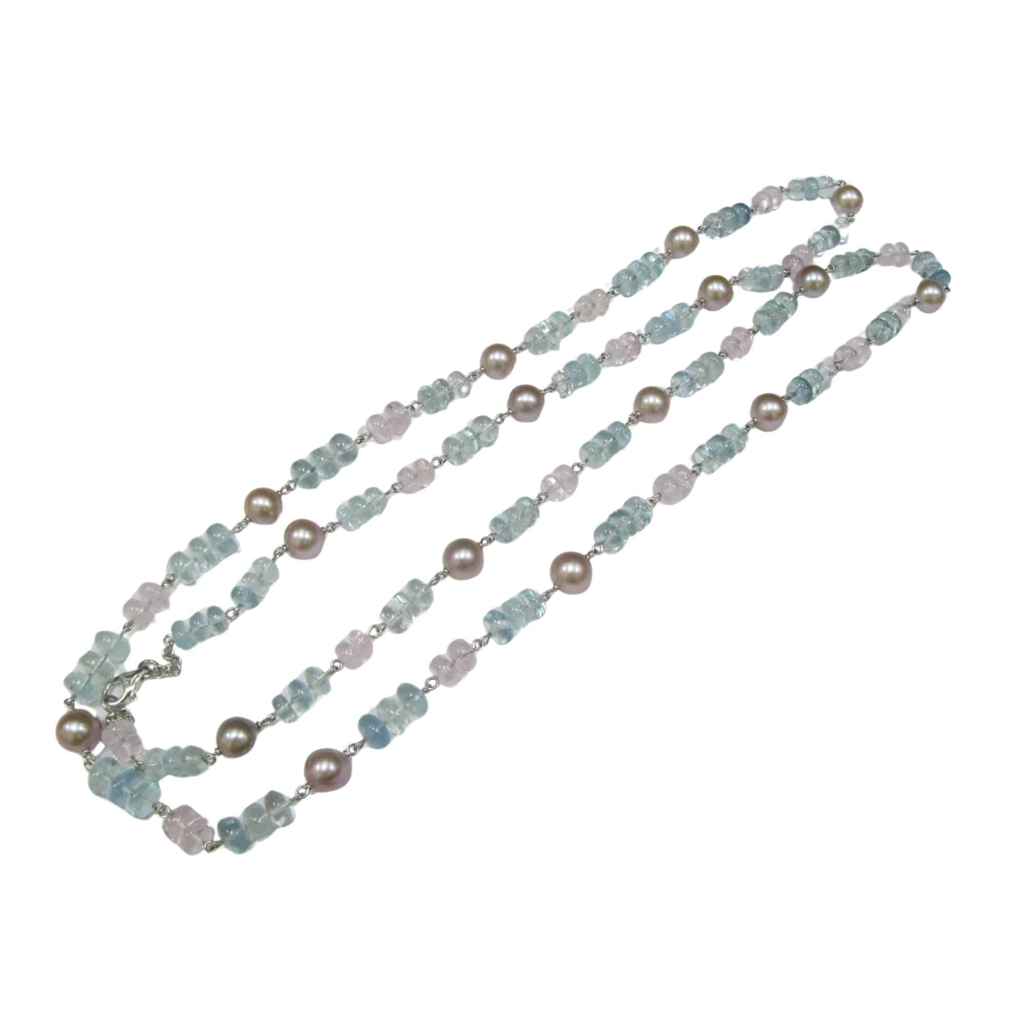 Aquamarine, Kunzite, Gemstones & Freshwater Pearl Necklace - K.S. Sze & Sons