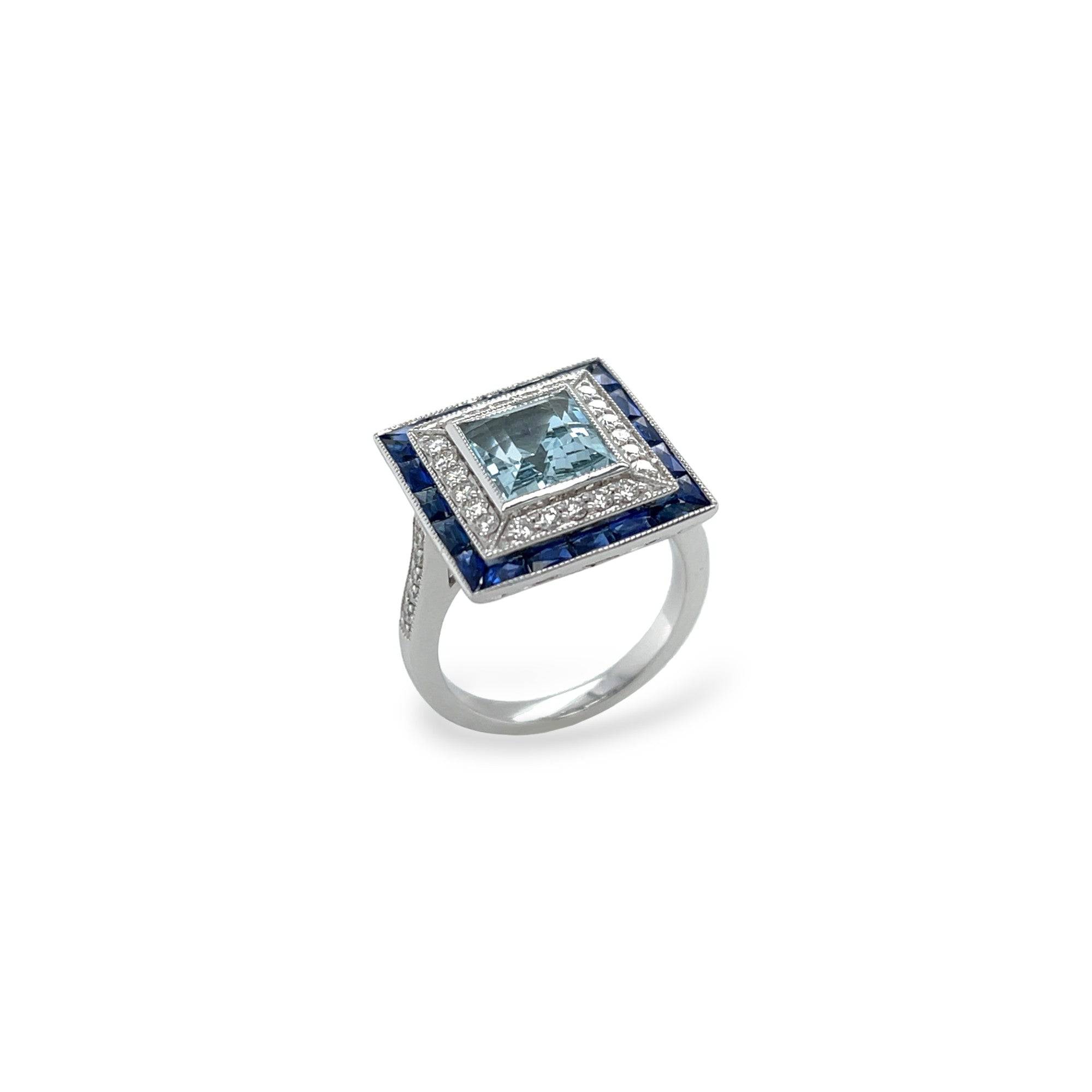 Aquamarine, Sapphire & Diamond Ring - K.S. Sze & Sons