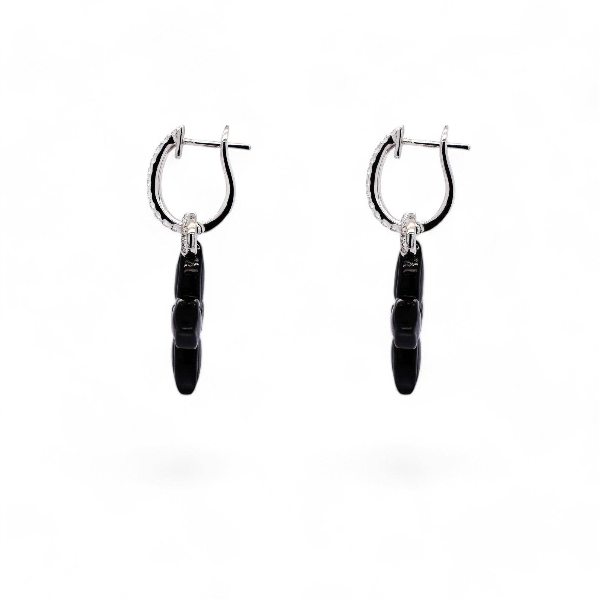 Black Jade Carved Clover Drop Earrings - K.S. Sze & Sons