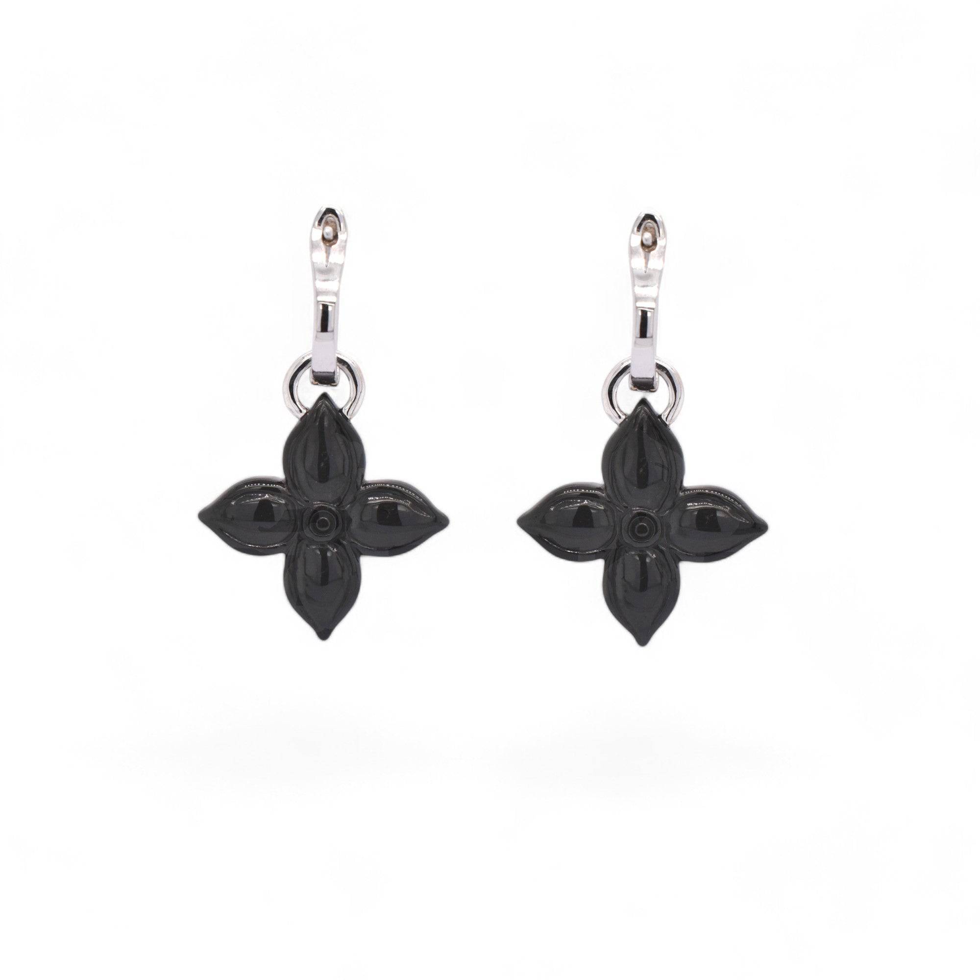 Black Jade Carved Clover Drop Earrings - K.S. Sze & Sons