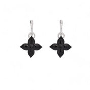 Black Jade Carved Clover Drop Earrings - K.S. Sze & Sons