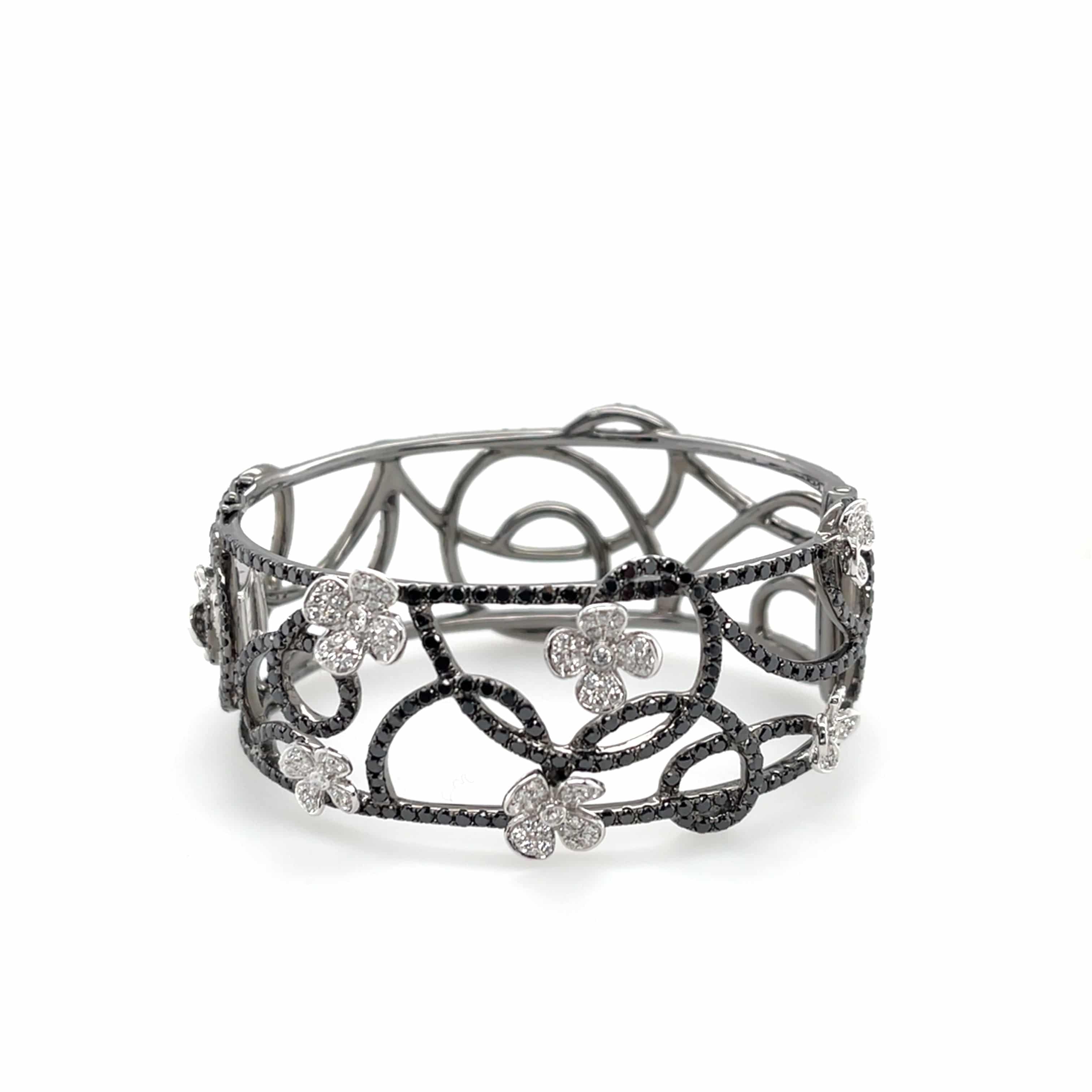 Black & White Diamond Floral Bangle - K.S. Sze & Sons