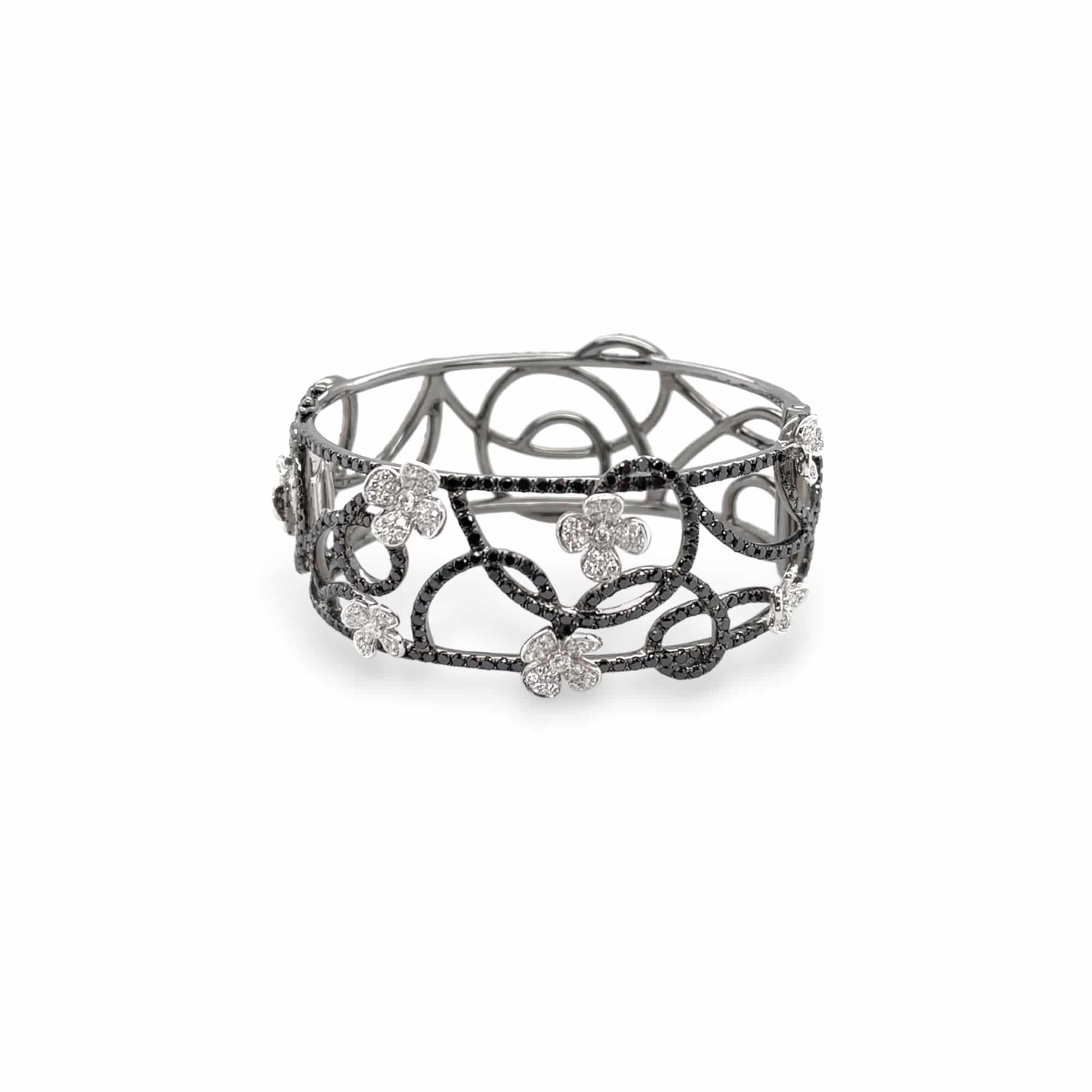 Black & White Diamond Floral Bangle - K.S. Sze & Sons