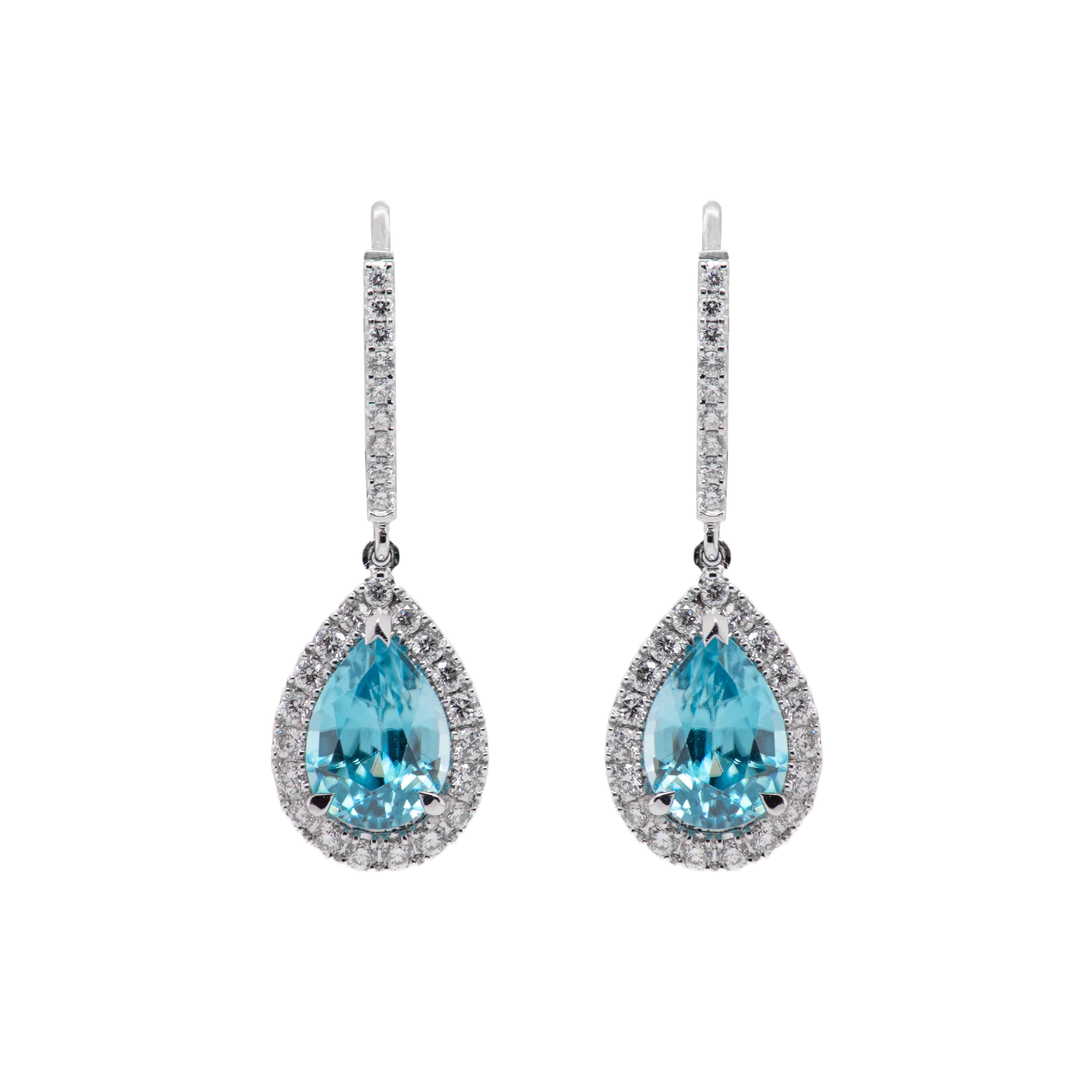 Blue Zircon & Diamond Earrings - K.S. Sze & Sons