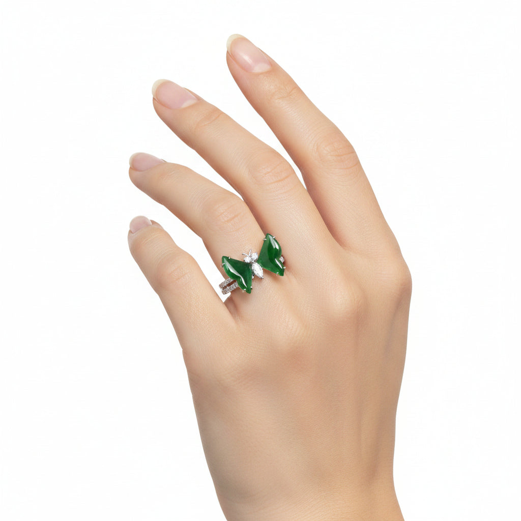 Jade & Diamond Butterfly Ring