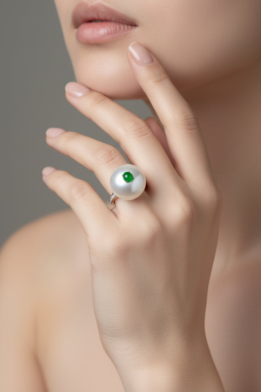 White Jade & Diamond Ring