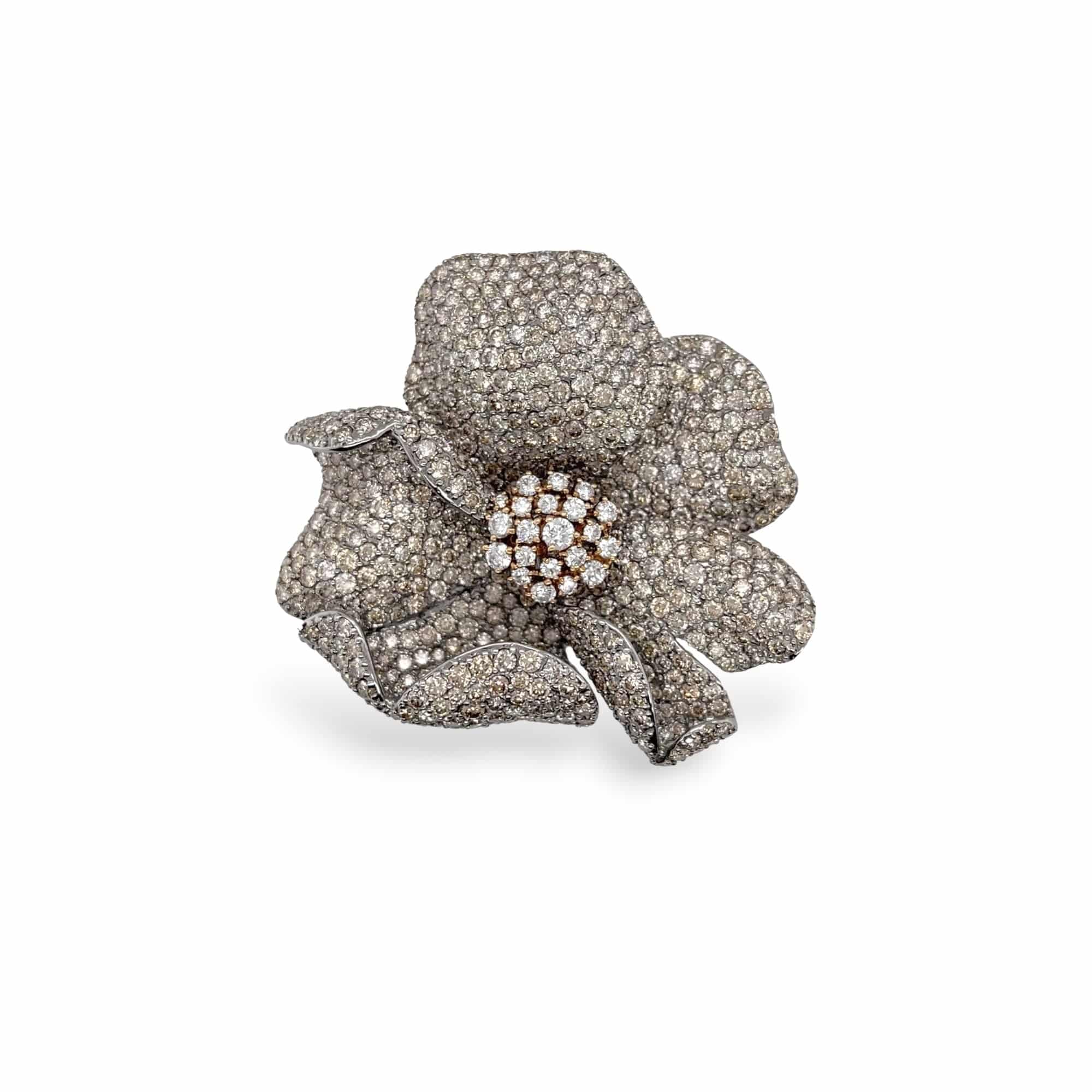 Brown & White Diamond Flower Brooch - K.S. Sze & Sons