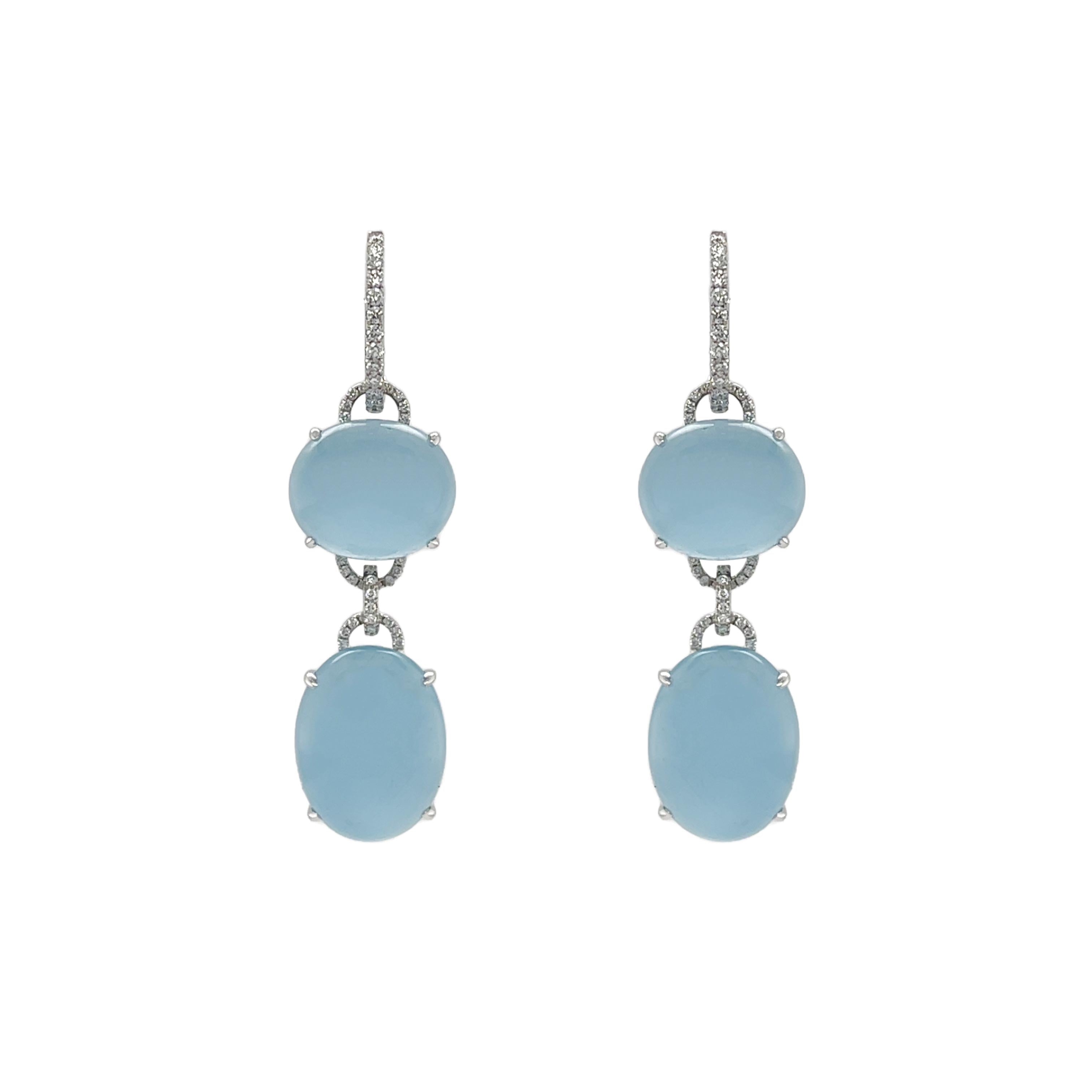 Cabochon Aquamarine & Diamond Earrings