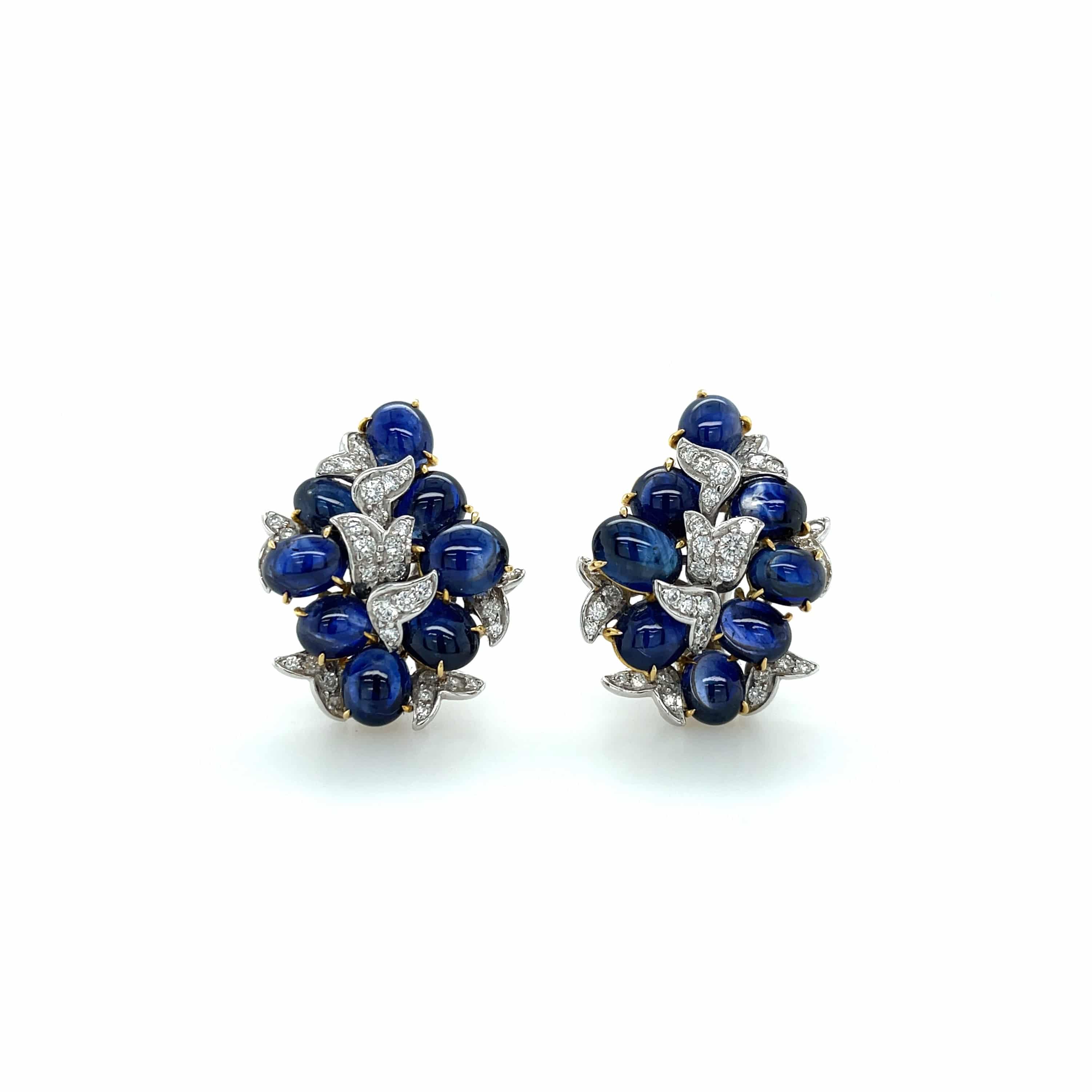 Cabochon Sapphire & Diamond Earrings - K.S. Sze & Sons