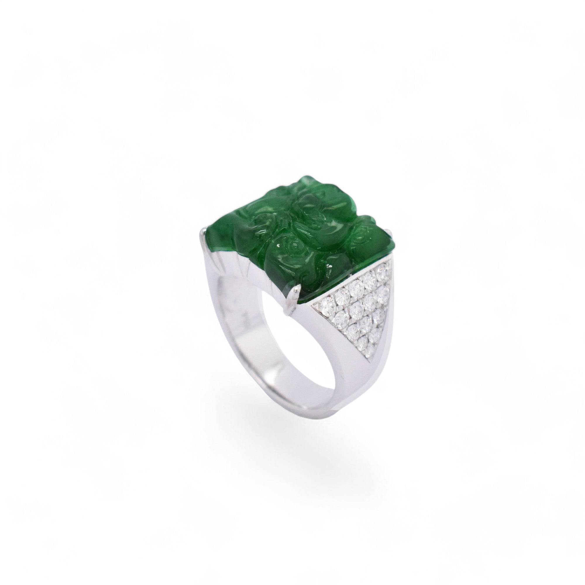 Carved Jade Diamond Ring - K.S. Sze & Sons