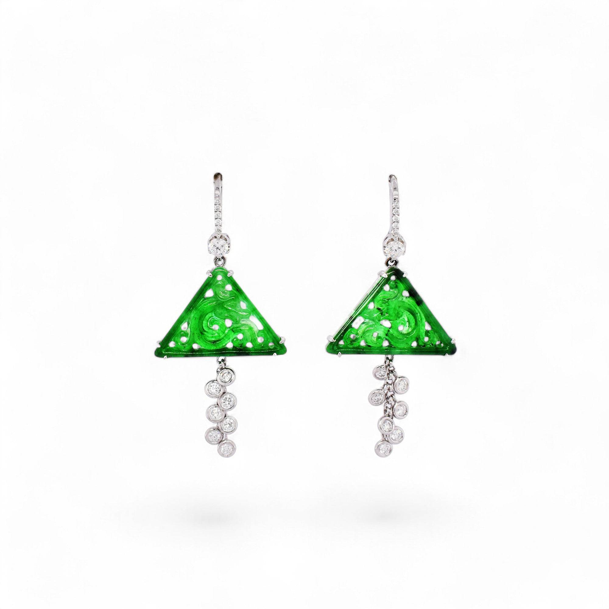 Carved Jade Triangle Dangle Earrings - K.S. Sze & Sons