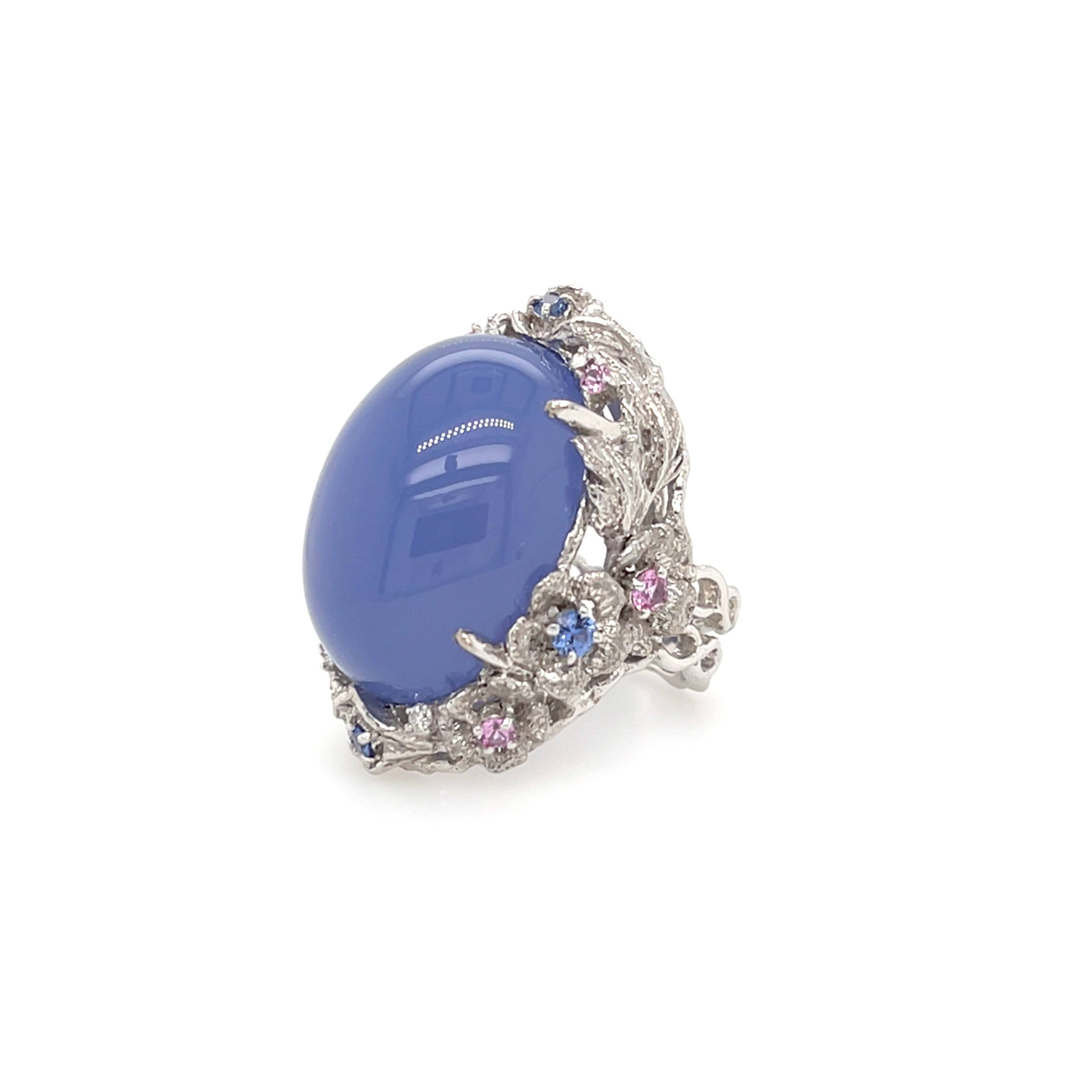 Chalcedony, Sapphire & Diamond Ring - K.S. Sze & Sons