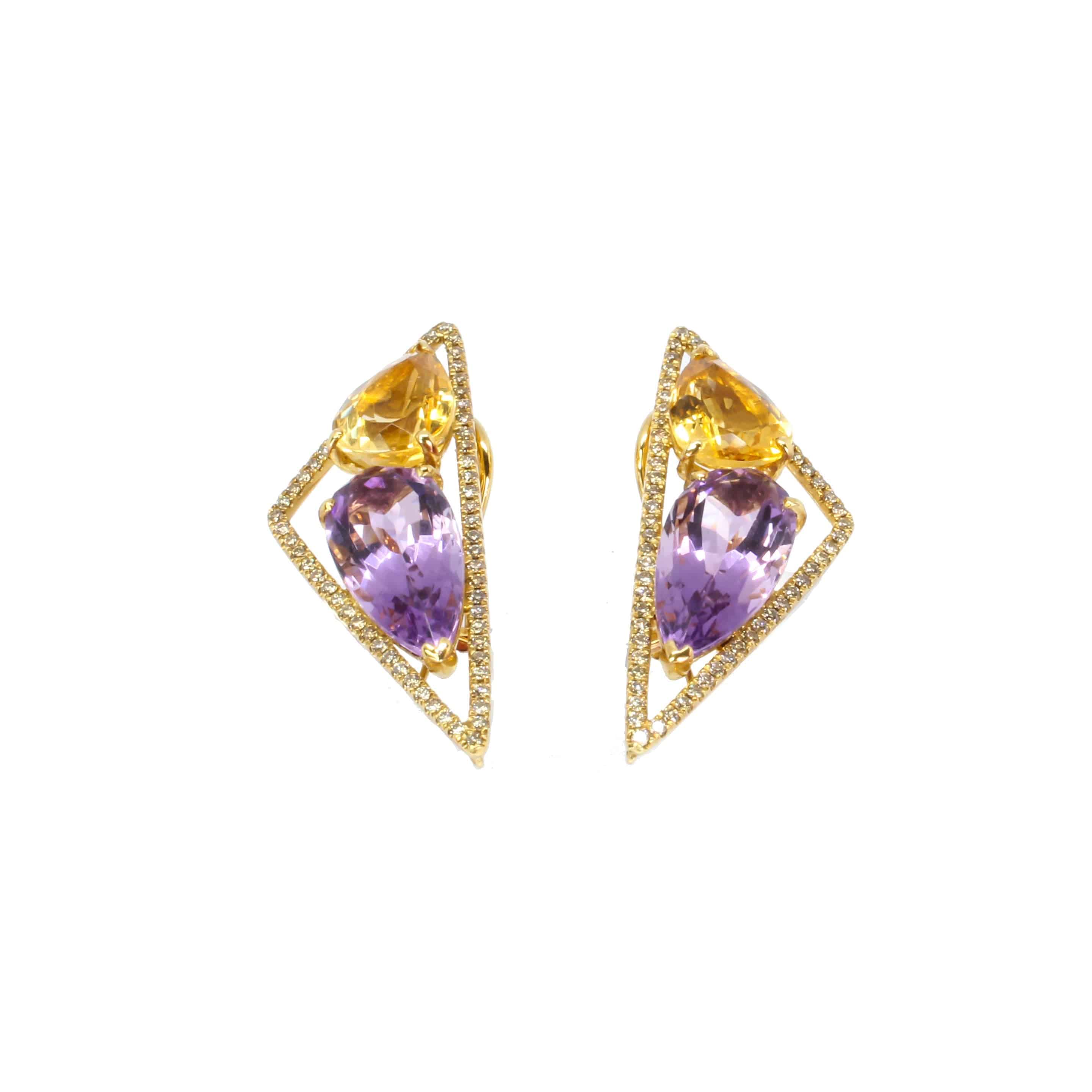 Citrine, Amethyst & Diamond Earrings - K.S. Sze & Sons