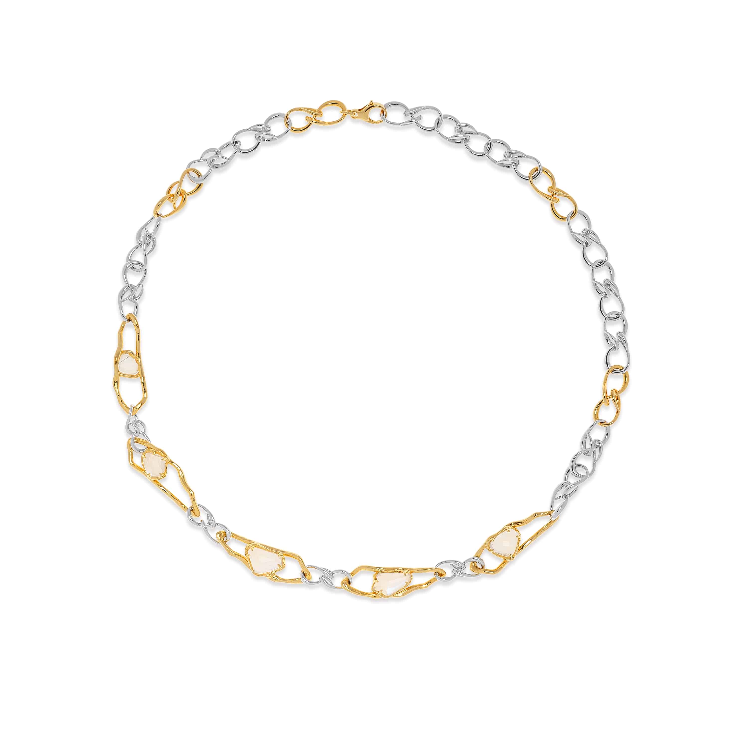 Collar Necklace in Yellow & White Gold With Moonstones