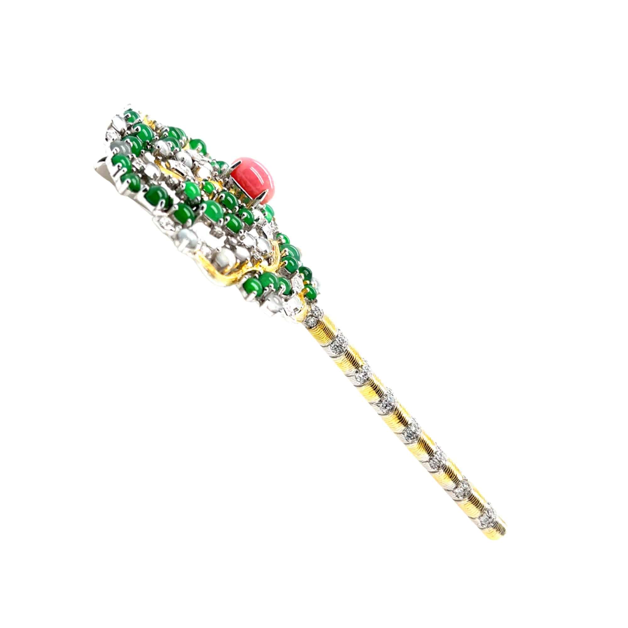 Conch Pearl, Jade & Diamond Lollipop Brooch - K.S. Sze & Sons