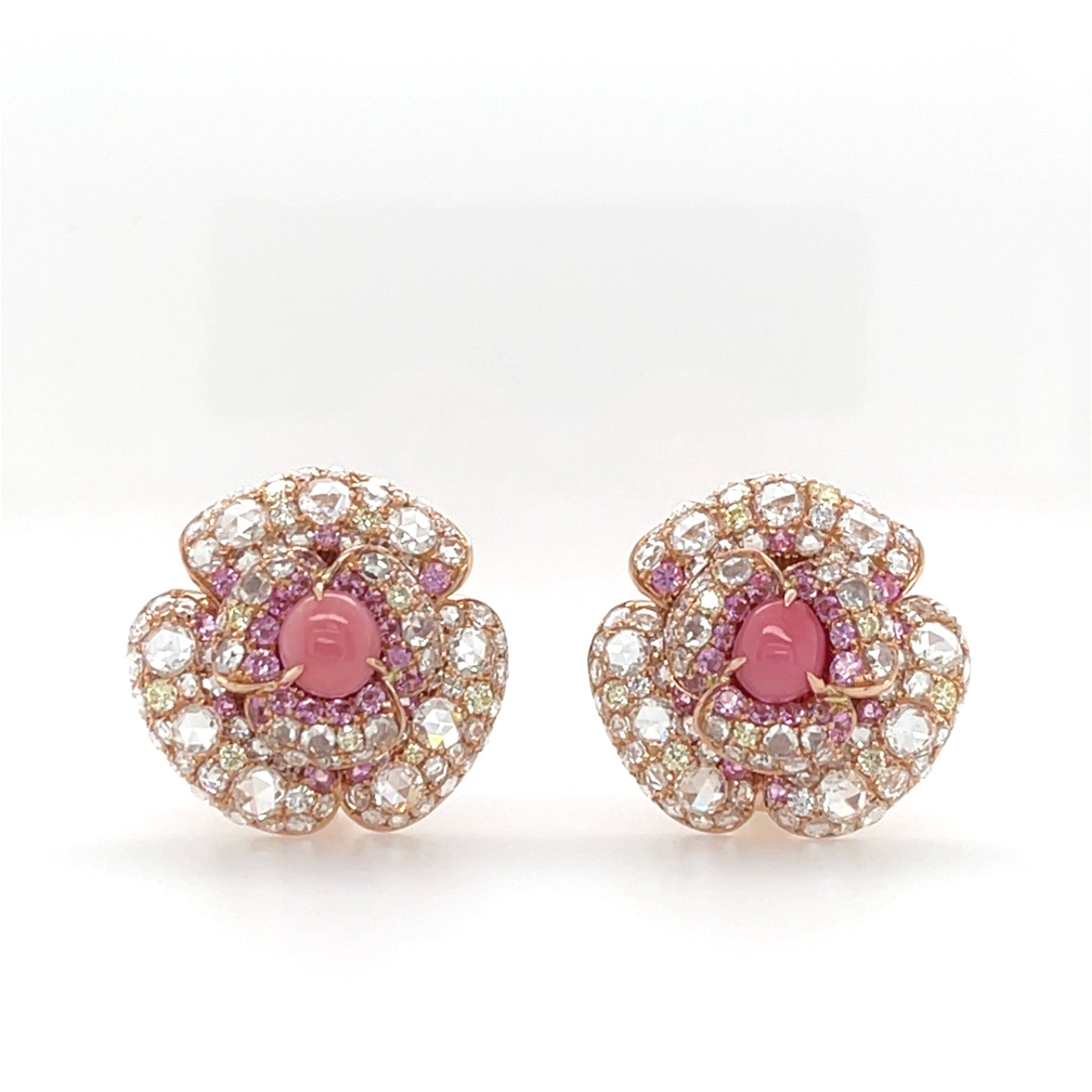 Conch Pearl, Pink Sapphire & Diamond Earrings - K.S. Sze & Sons