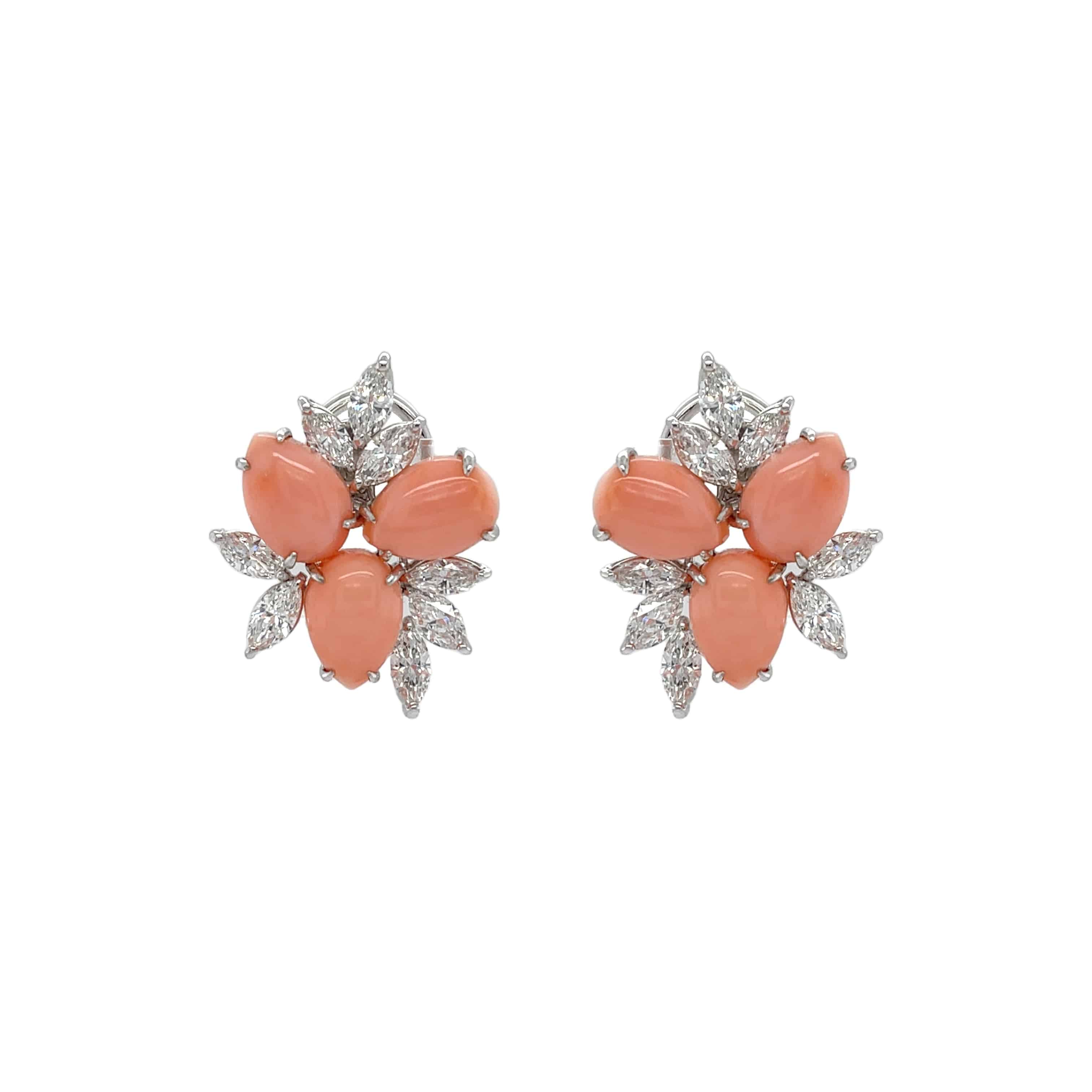 Coral & White Diamond Earrings