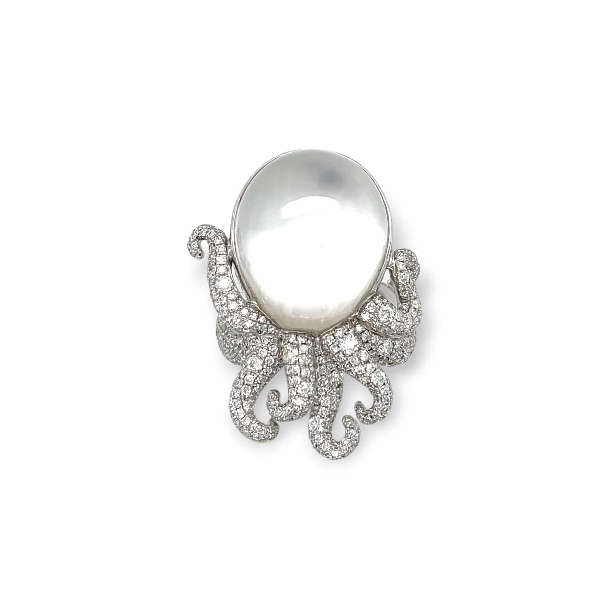 Crystal, Mother of Pearl & Diamond Octopus Ring - K.S. Sze & Sons