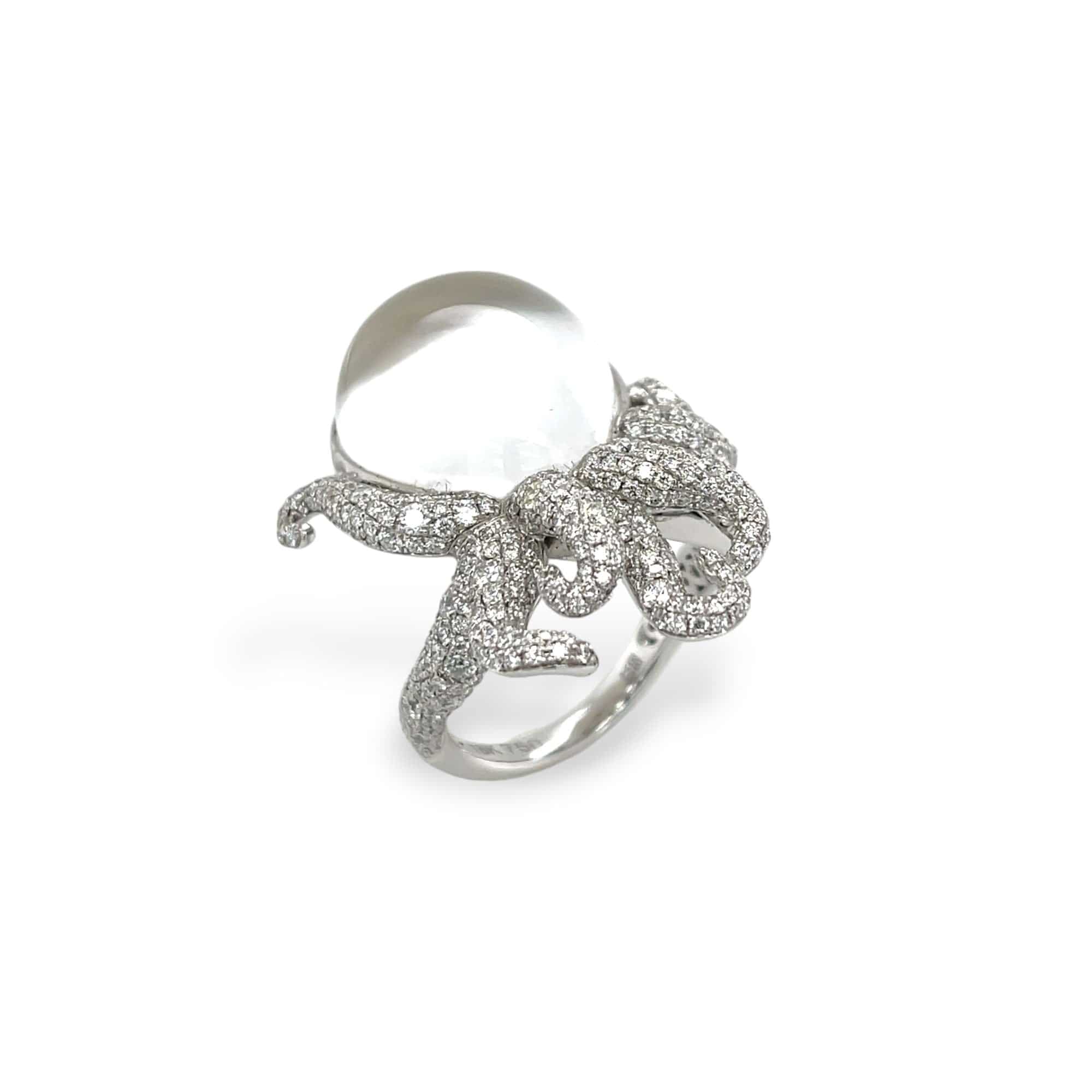 Crystal, Mother of Pearl & Diamond Octopus Ring