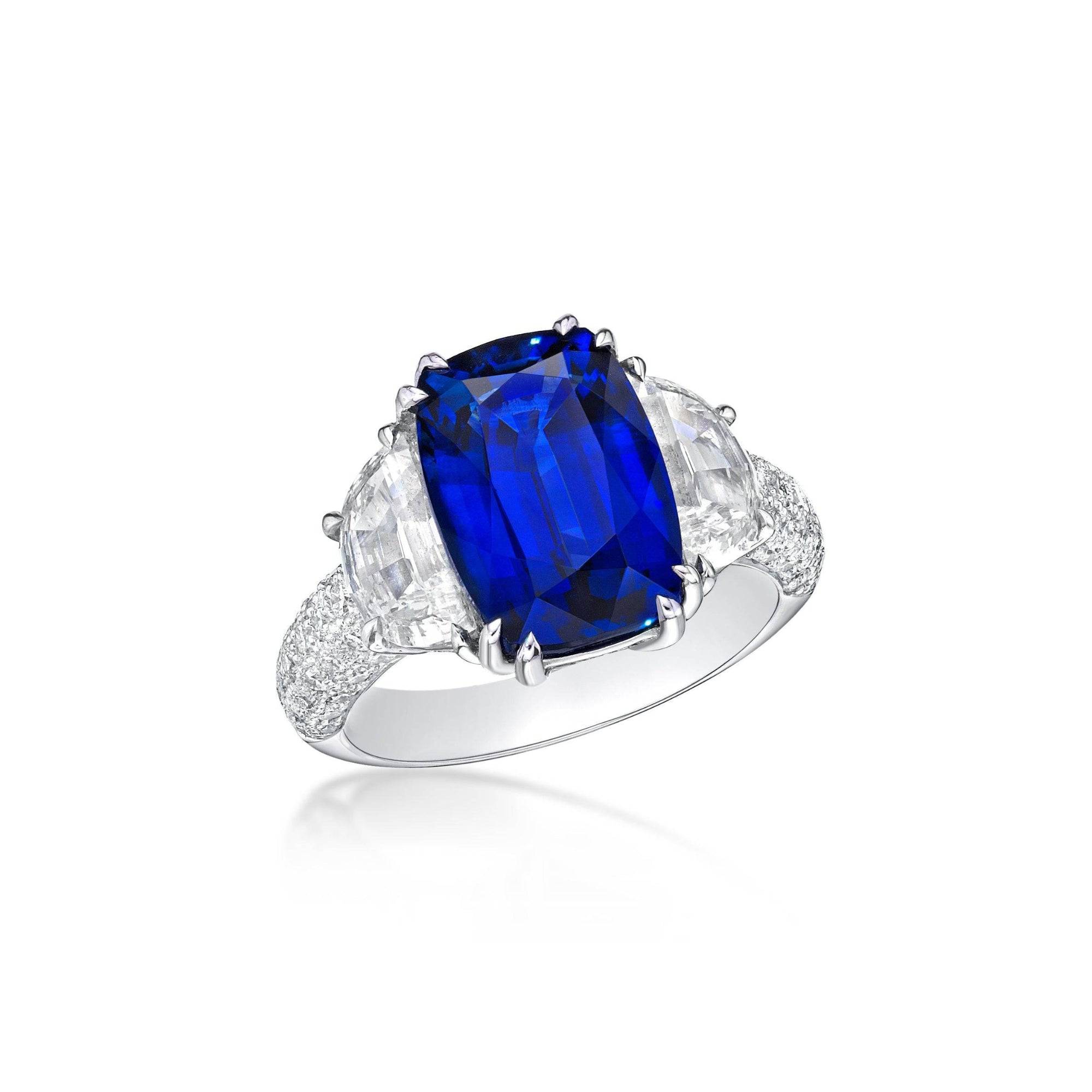 Cushion-Shaped Royal Blue Sapphire & Diamond Ring (GRS Certificate) - K.S. Sze & Sons