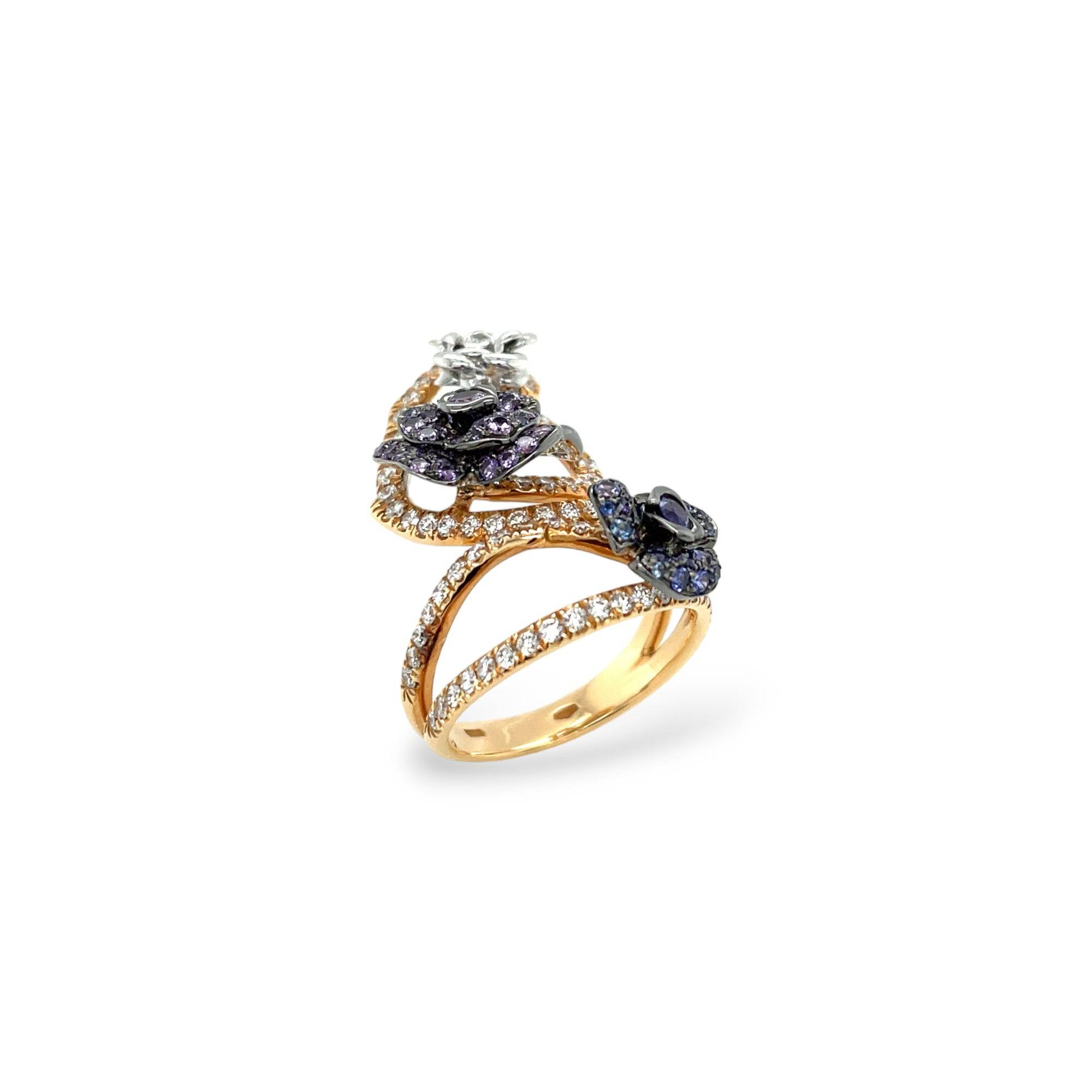 Diamond & Colored Sapphire Floral Ring - K.S. Sze & Sons