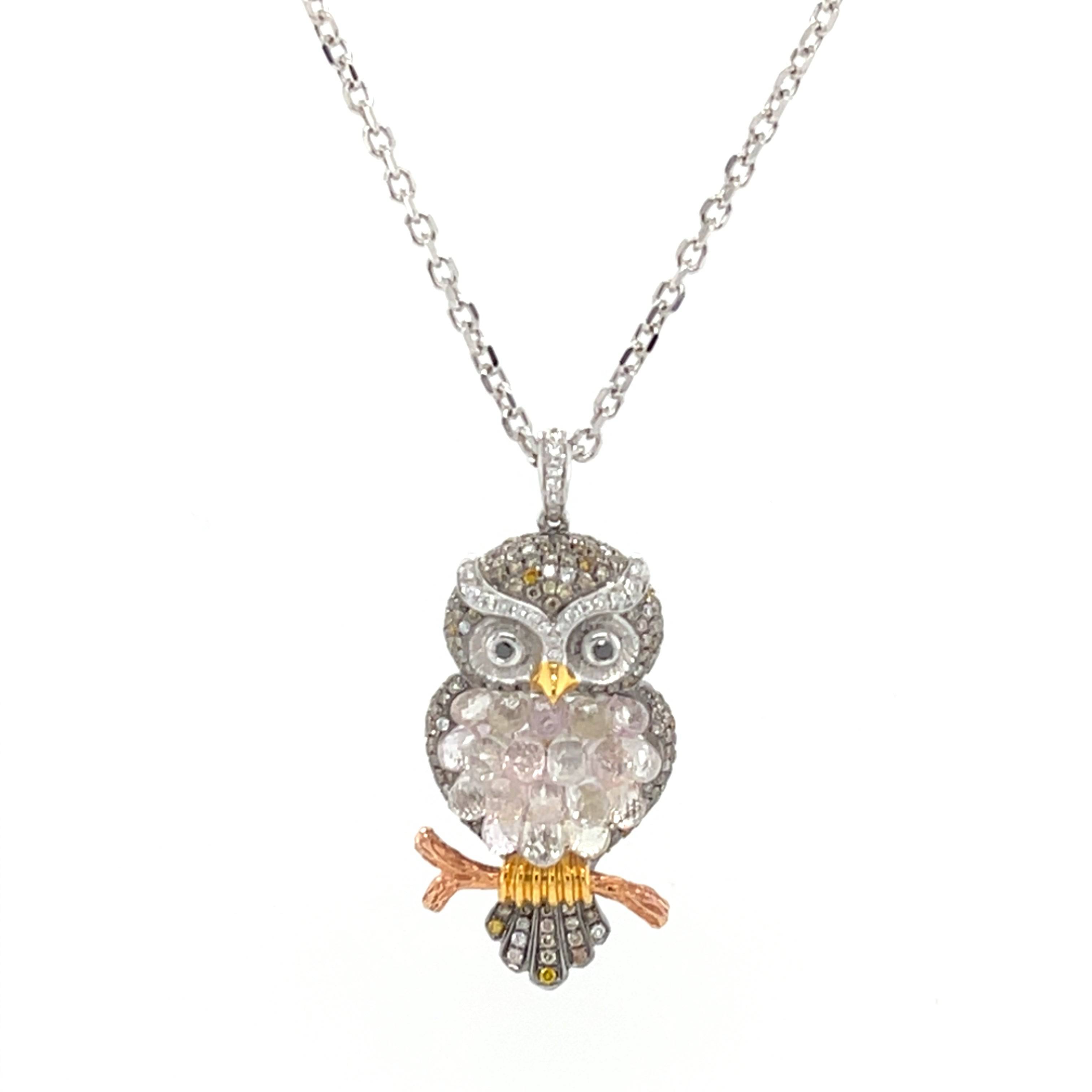 Diamond & Colored Sapphire Owl Pendant