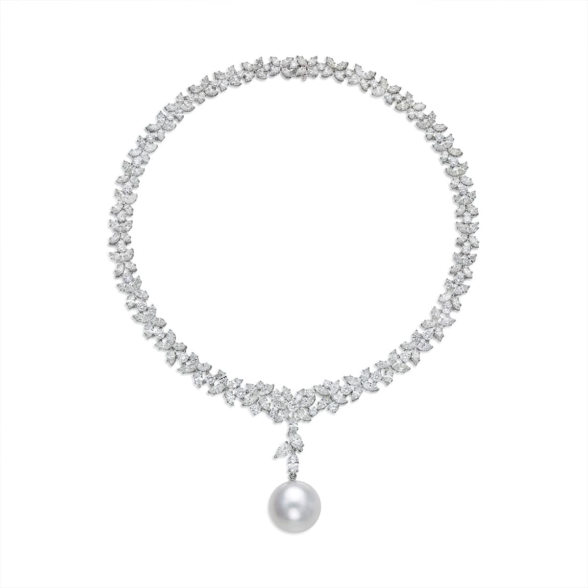 Diamond Necklace with White South Sea Pearl Pendant - K.S. Sze & Sons