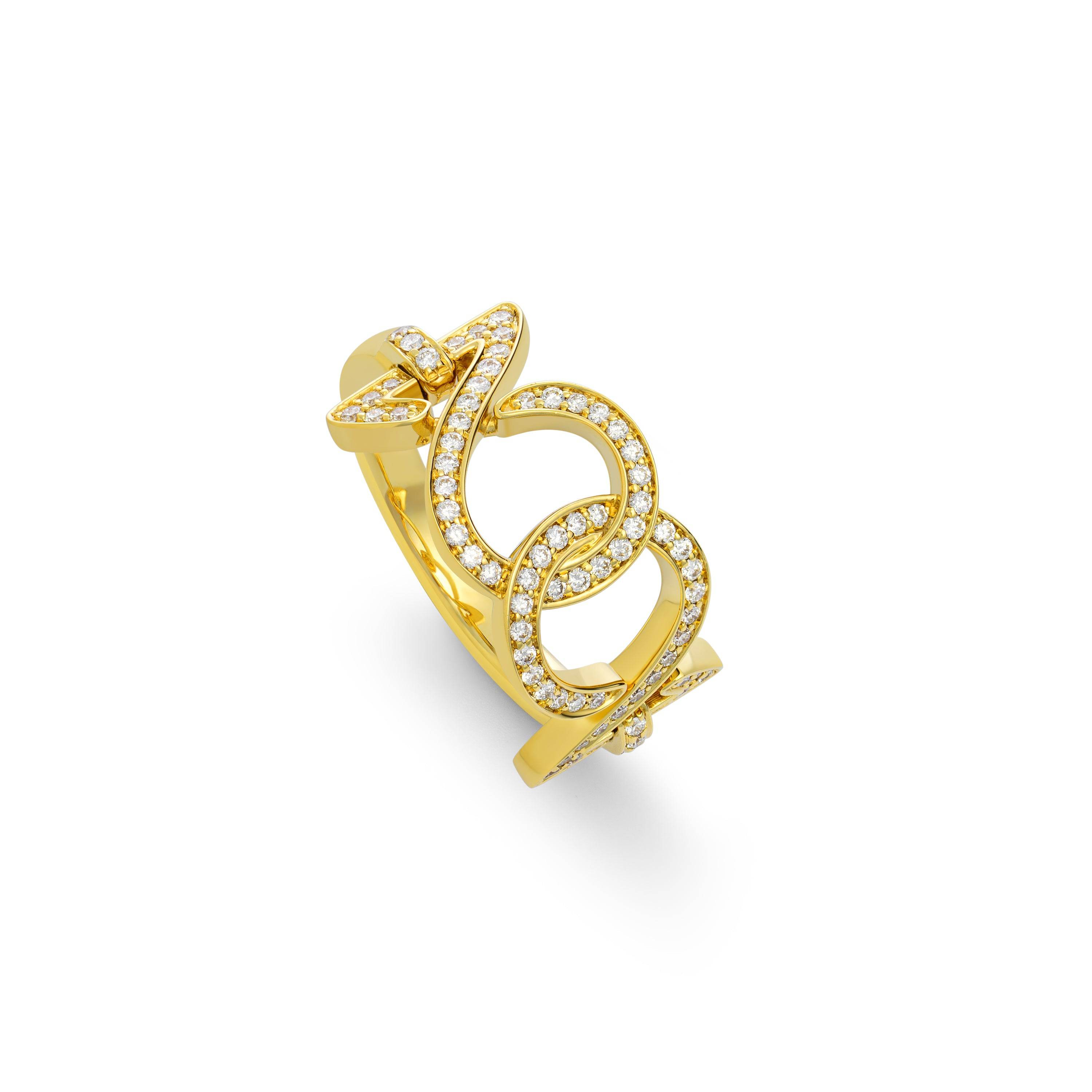 Double-O Ring In Yellow Gold With Diamonds - K.S. Sze & Sons