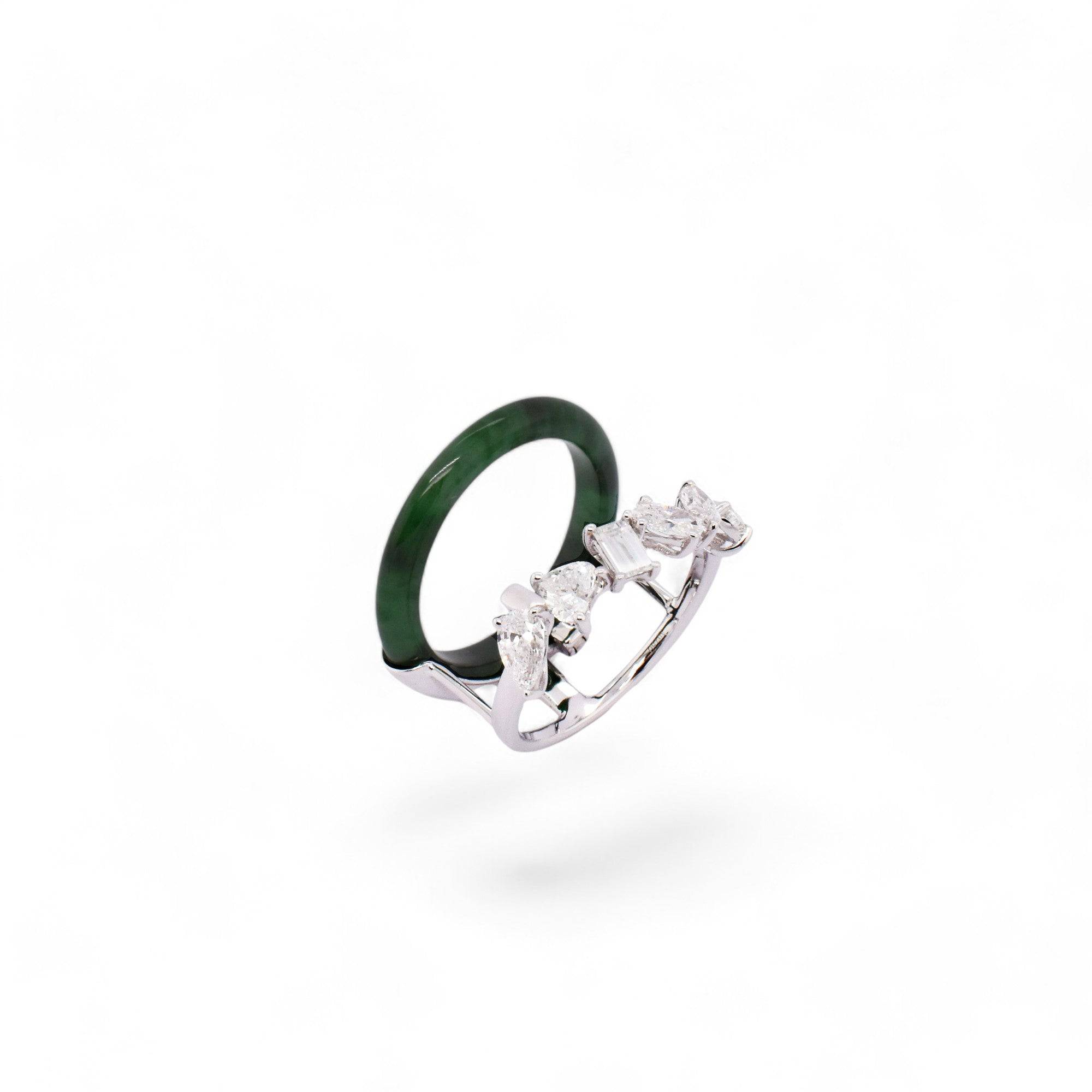 Dual Bands Jade & Diamond Ring - K.S. Sze & Sons