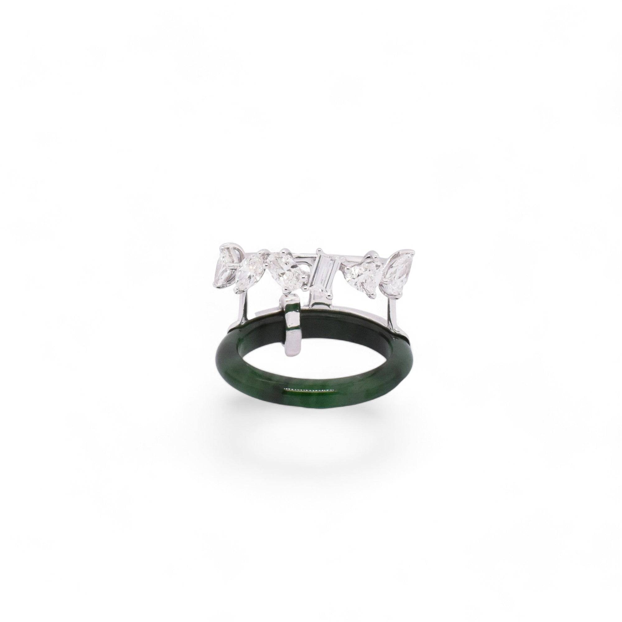 Dual Bands Jade & Diamond Ring - K.S. Sze & Sons